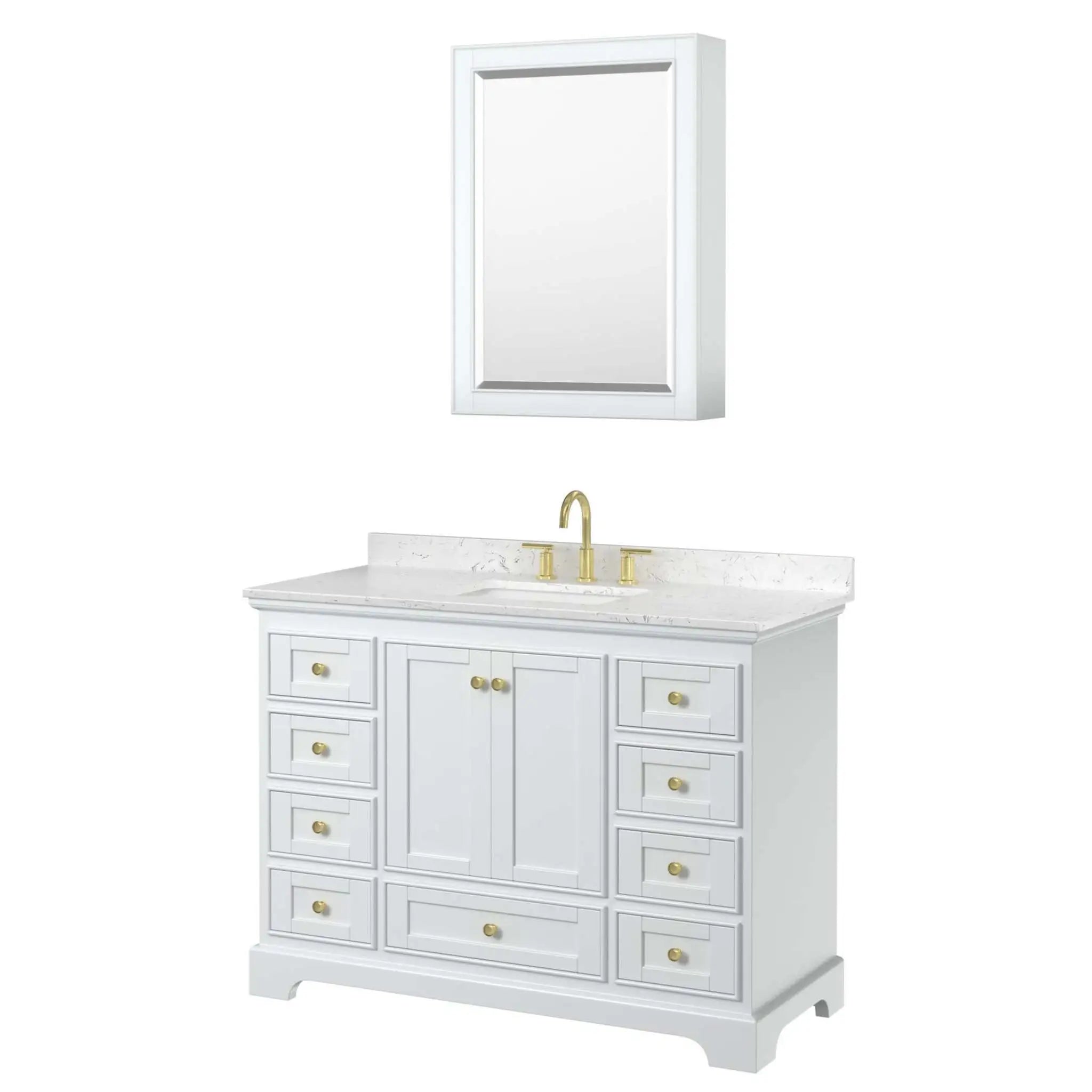 48" Deborah Single Bathroom Vanity in White with Brushed Gold Trim & Medicine Cabinet by Wyndham