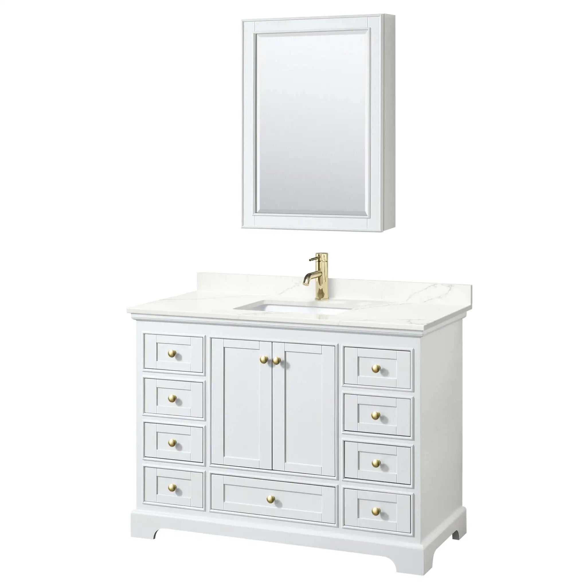 48" Deborah Single Bathroom Vanity in White with Brushed Gold Trim & Medicine Cabinet by Wyndham