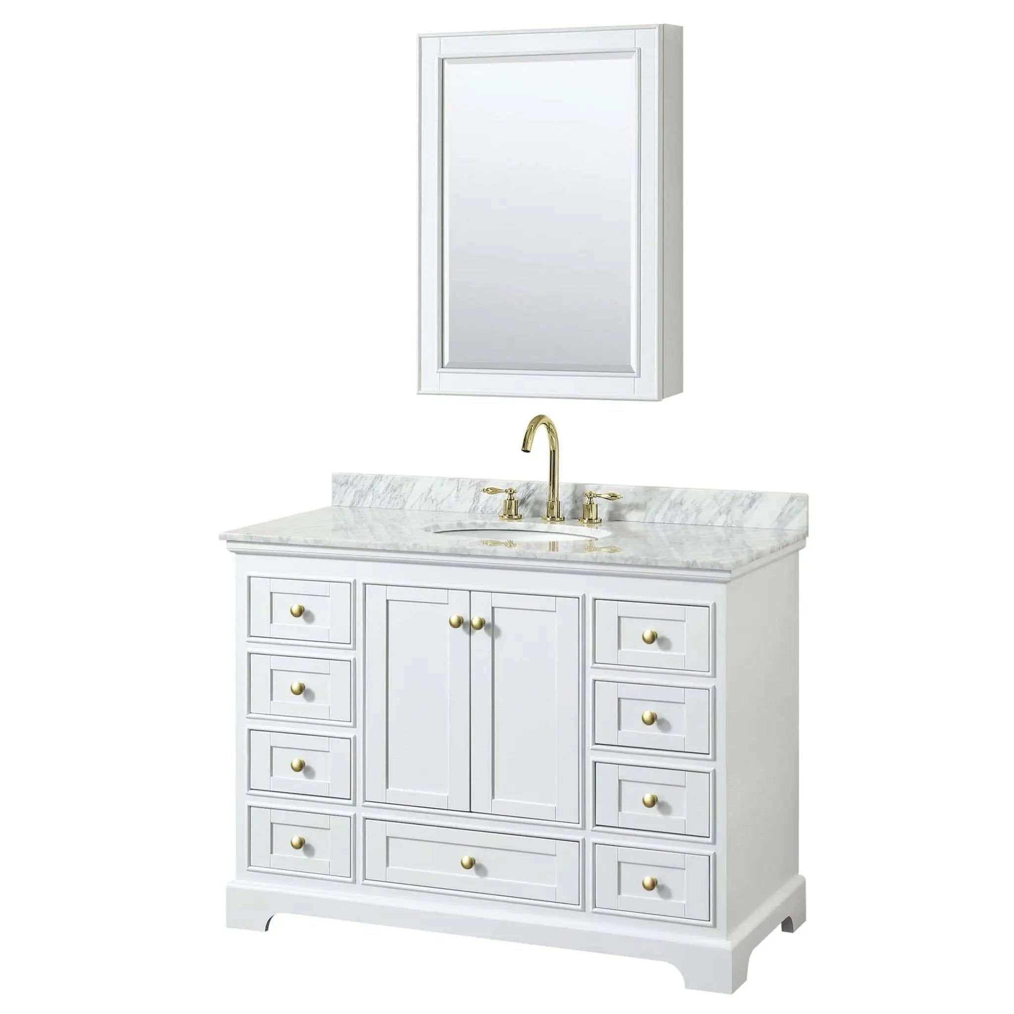 48" Deborah Single Bathroom Vanity in White with Brushed Gold Trim & Medicine Cabinet by Wyndham