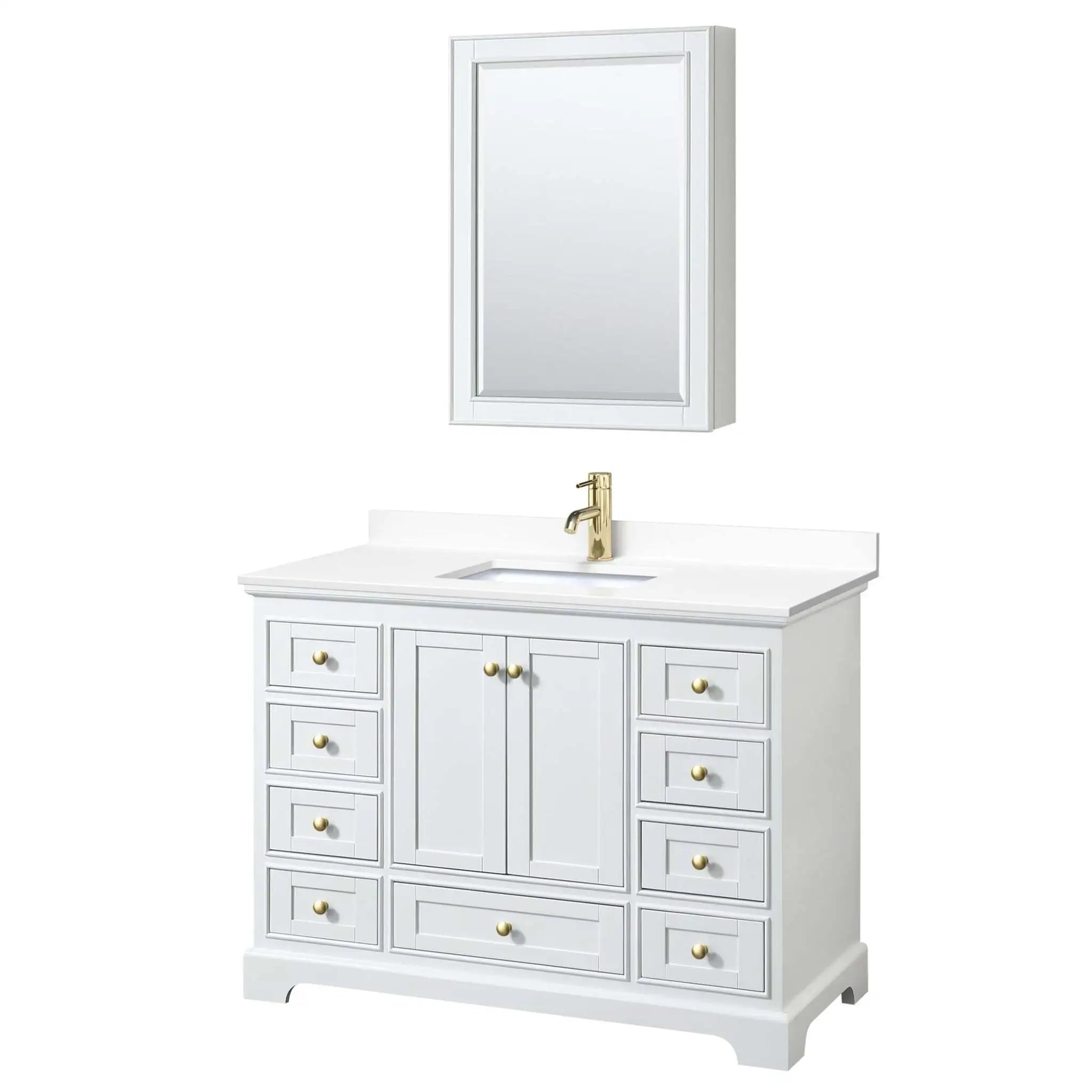 48" Deborah Single Bathroom Vanity in White with Brushed Gold Trim & Medicine Cabinet by Wyndham