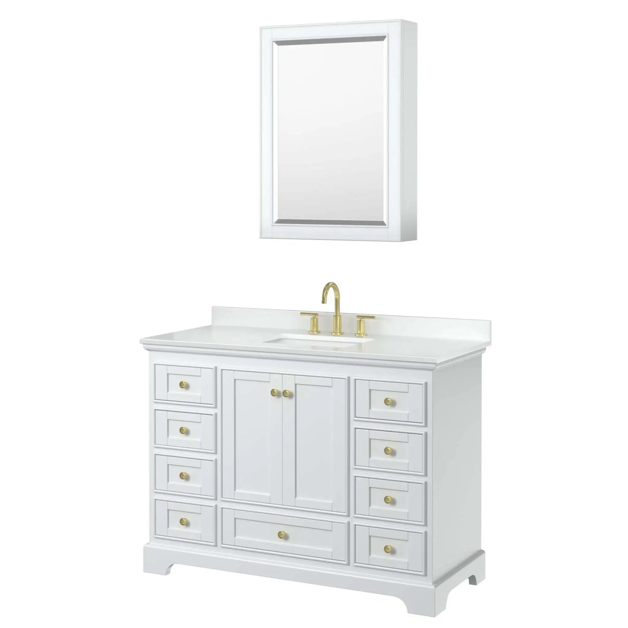 48" Deborah Single Bathroom Vanity in White with Brushed Gold Trim & Medicine Cabinet by Wyndham