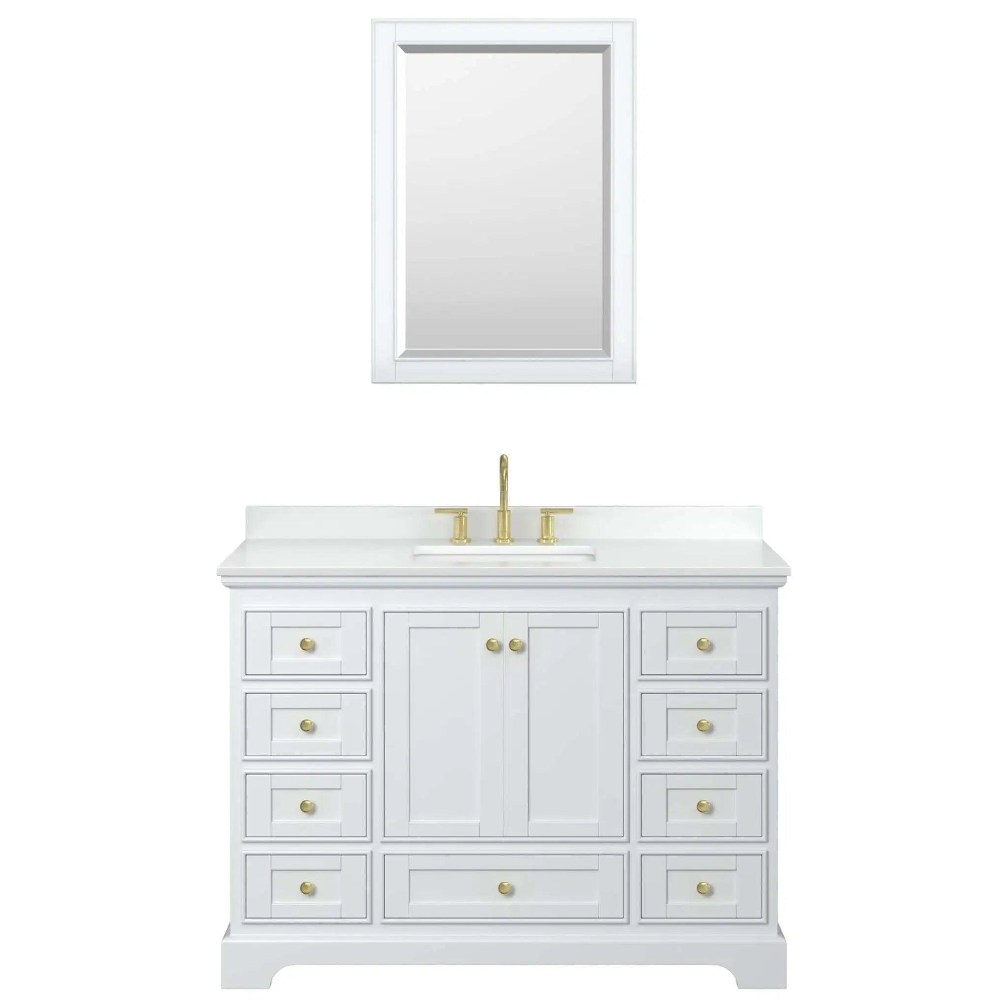 48" Deborah Single Bathroom Vanity in White with Brushed Gold Trim & Medicine Cabinet by Wyndham