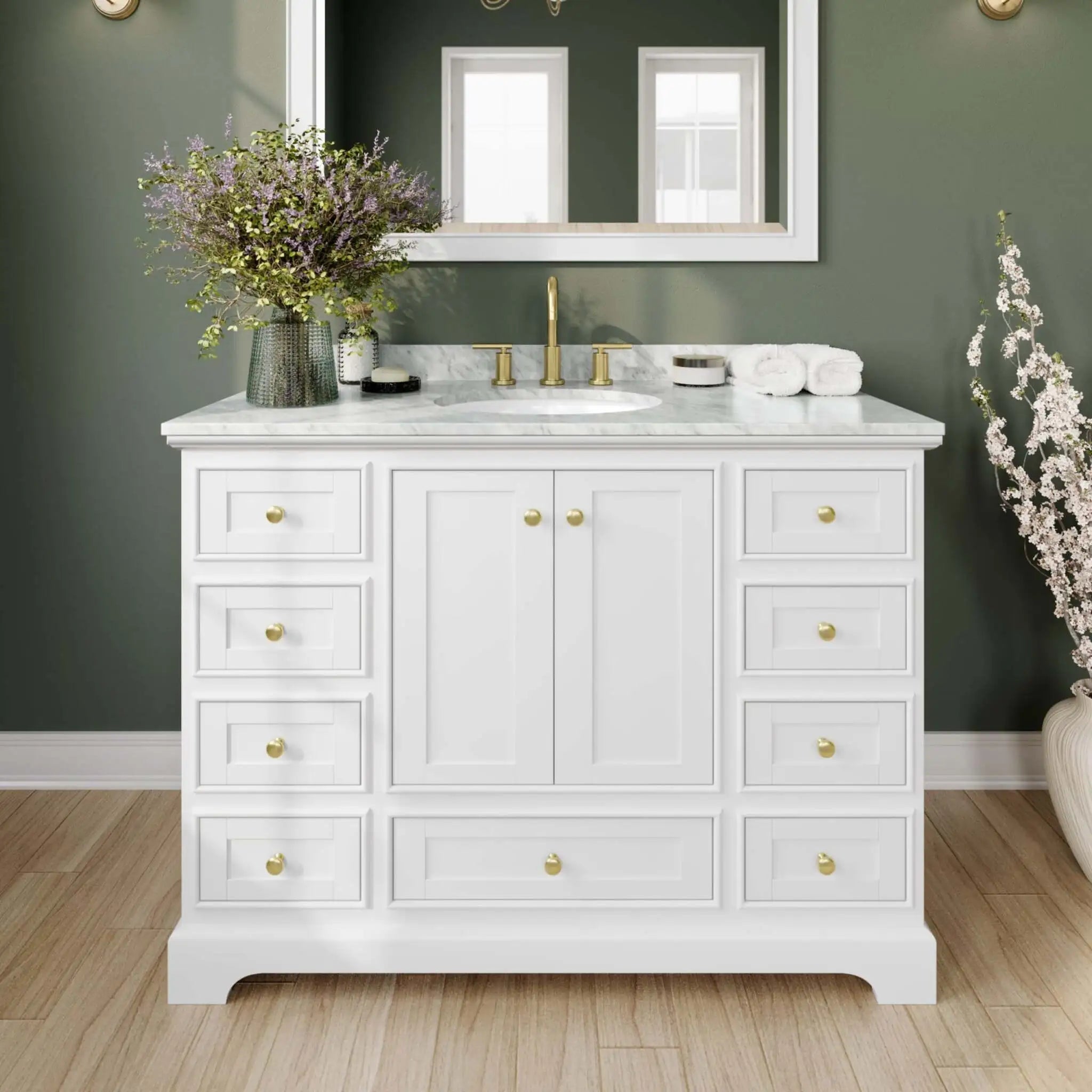48" Deborah Single Bathroom Vanity in White with Brushed Gold Trim by Wyndham