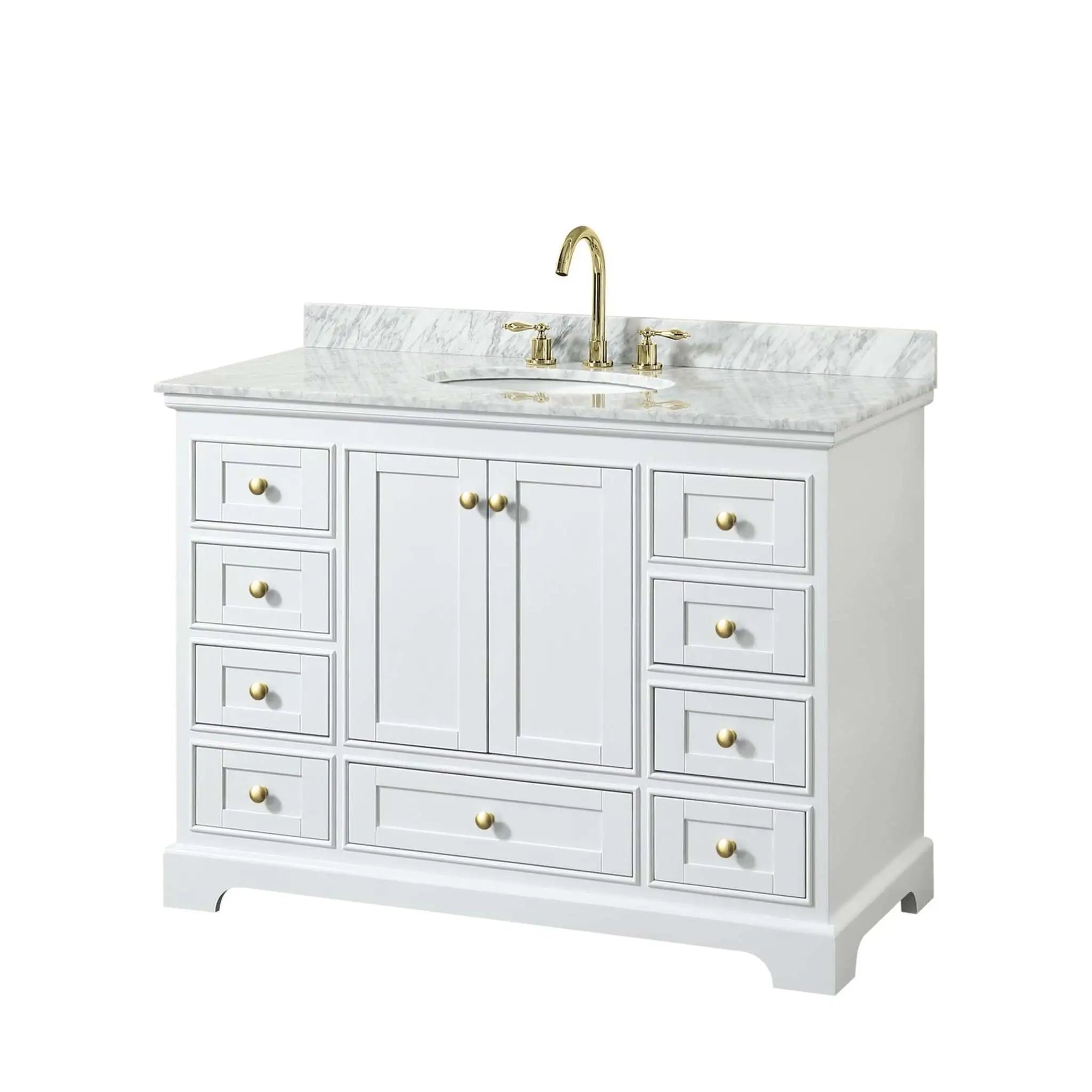 48" Deborah Single Bathroom Vanity in White with Brushed Gold Trim by Wyndham