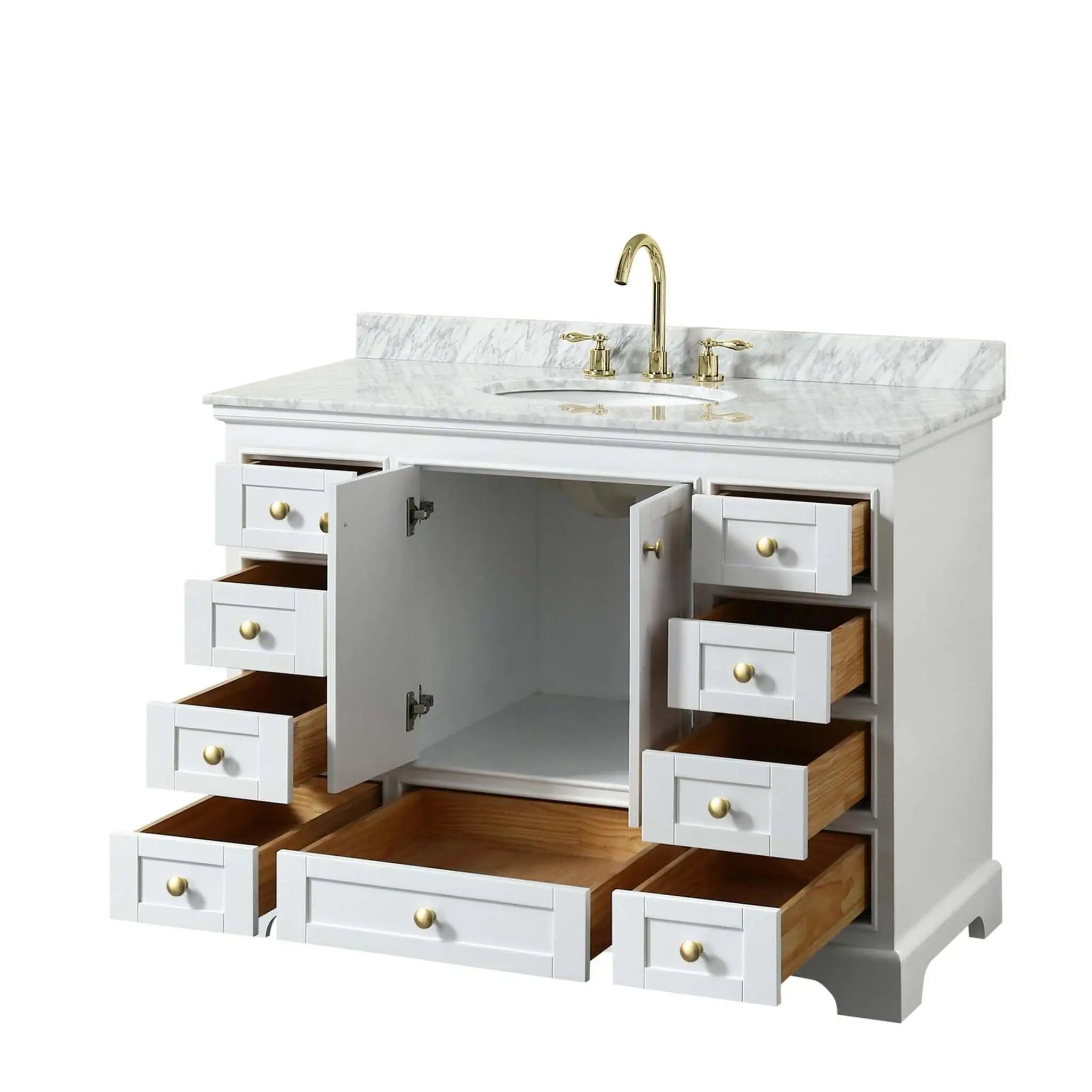 48" Deborah Single Bathroom Vanity in White with Brushed Gold Trim by Wyndham