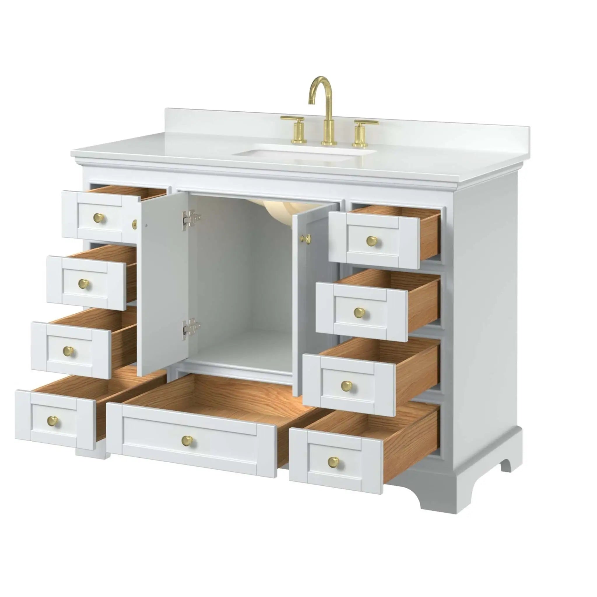 48" Deborah Single Bathroom Vanity in White with Brushed Gold Trim by Wyndham