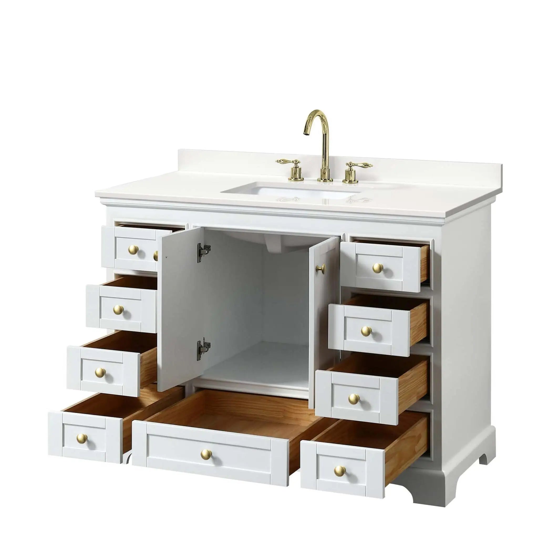 48" Deborah Single Bathroom Vanity in White with Brushed Gold Trim by Wyndham