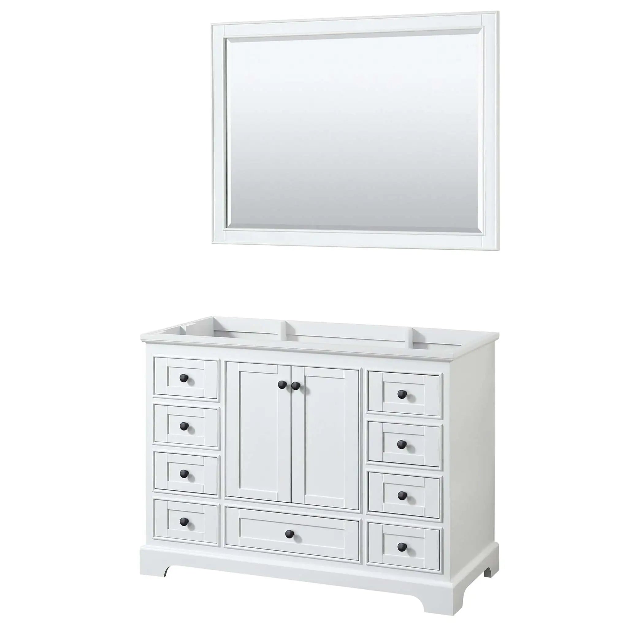 48" Deborah Single Bathroom Vanity in White with Matte Black Trim & 46" Mirror by Wyndham