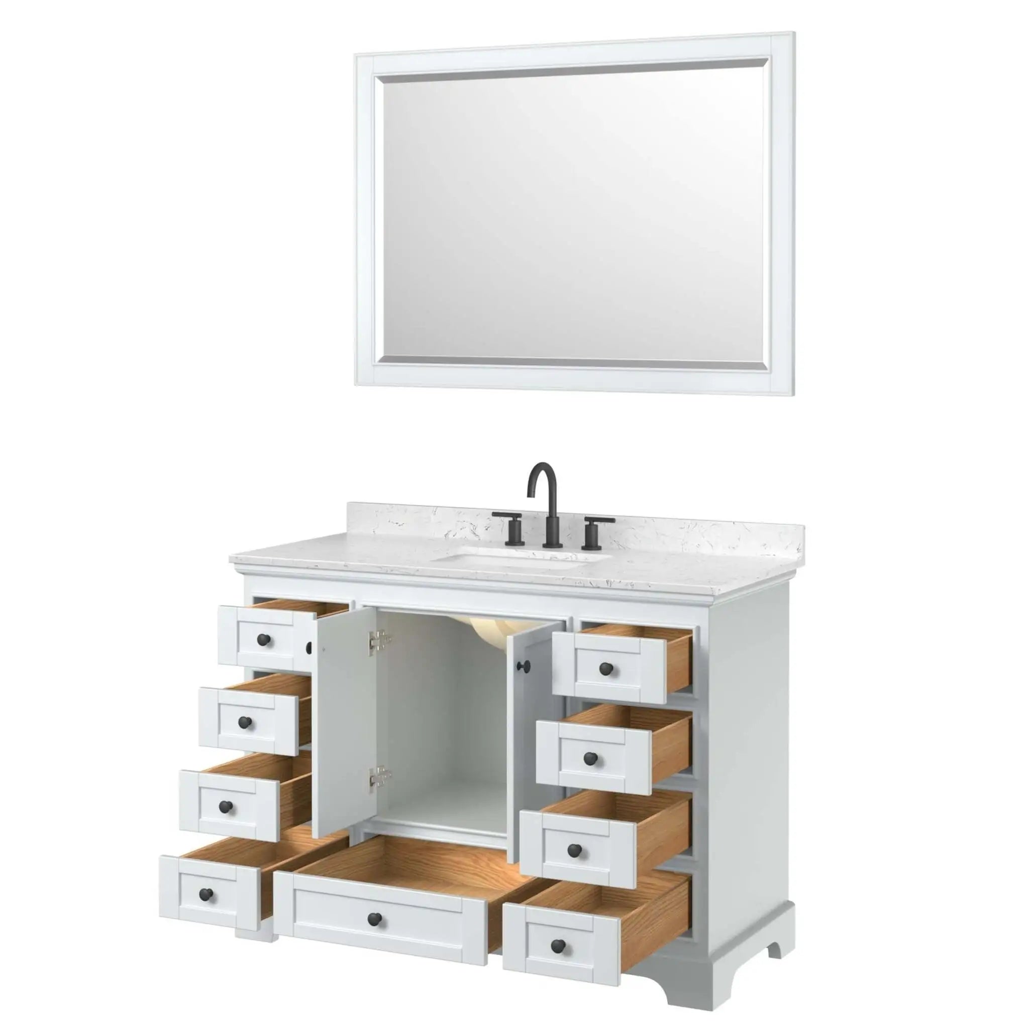 48" Deborah Single Bathroom Vanity in White with Matte Black Trim & 46" Mirror by Wyndham