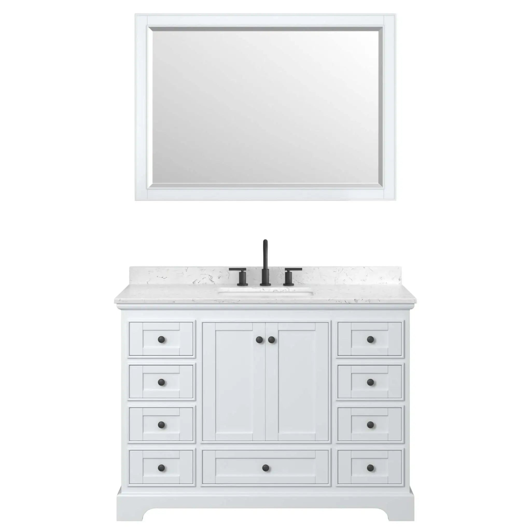 48" Deborah Single Bathroom Vanity in White with Matte Black Trim & 46" Mirror by Wyndham