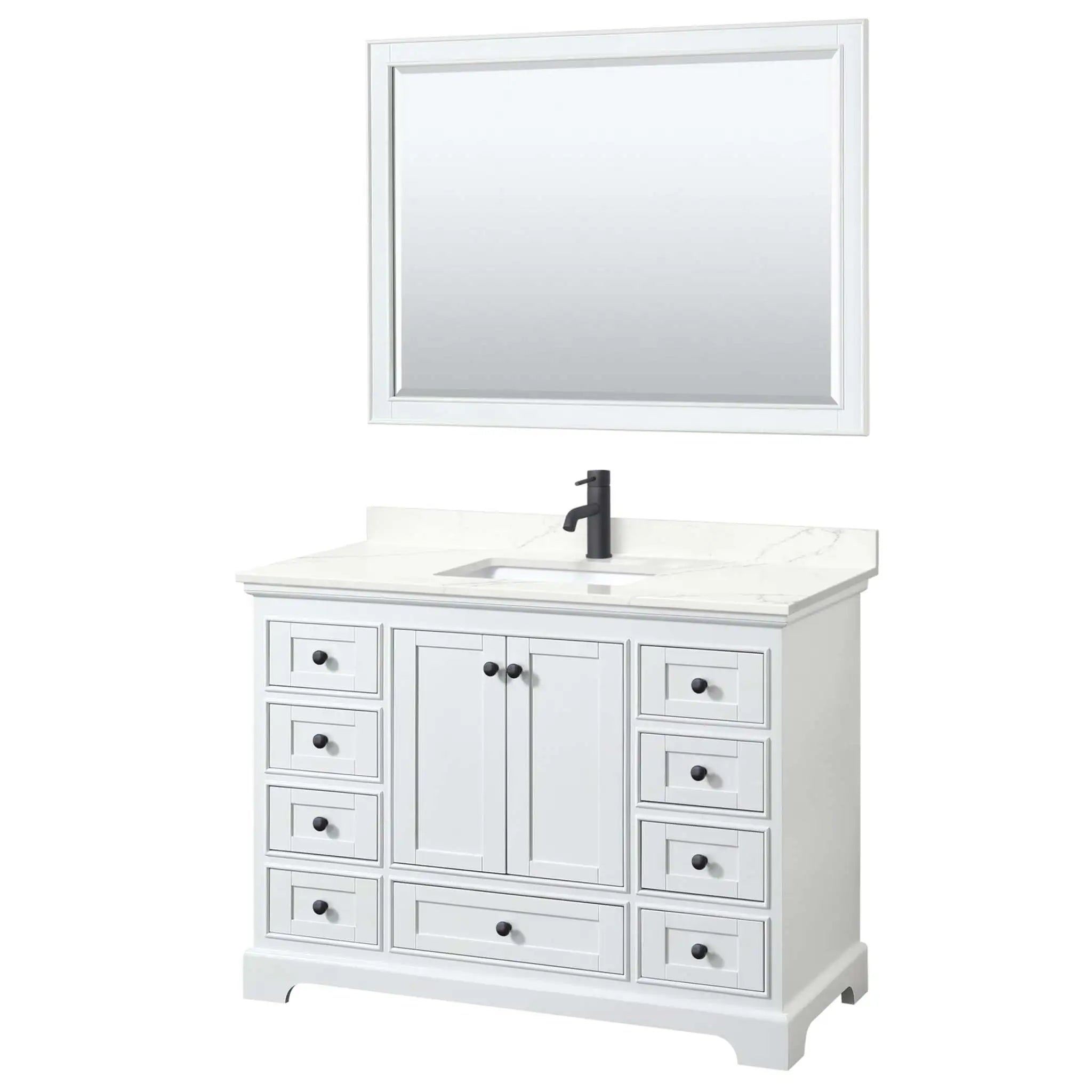 48" Deborah Single Bathroom Vanity in White with Matte Black Trim & 46" Mirror by Wyndham