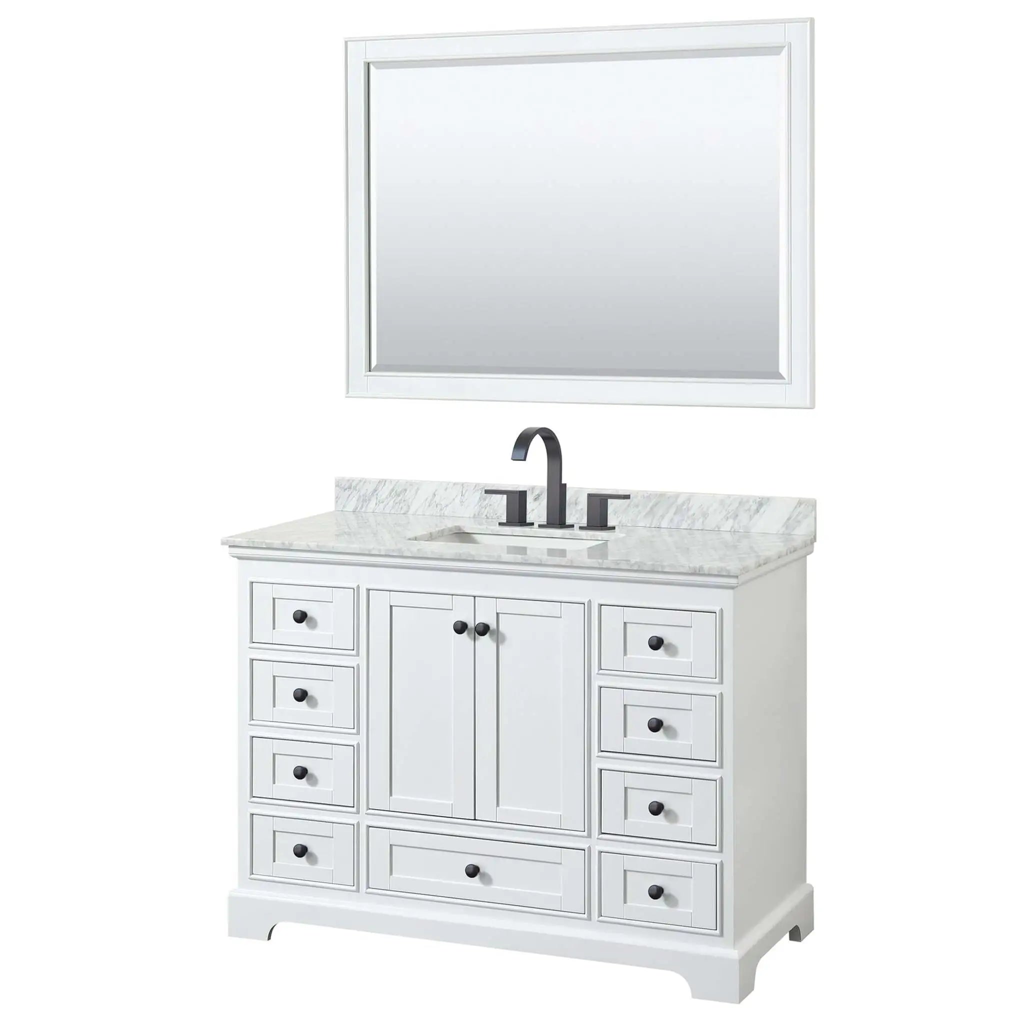 48" Deborah Single Bathroom Vanity in White with Matte Black Trim & 46" Mirror by Wyndham