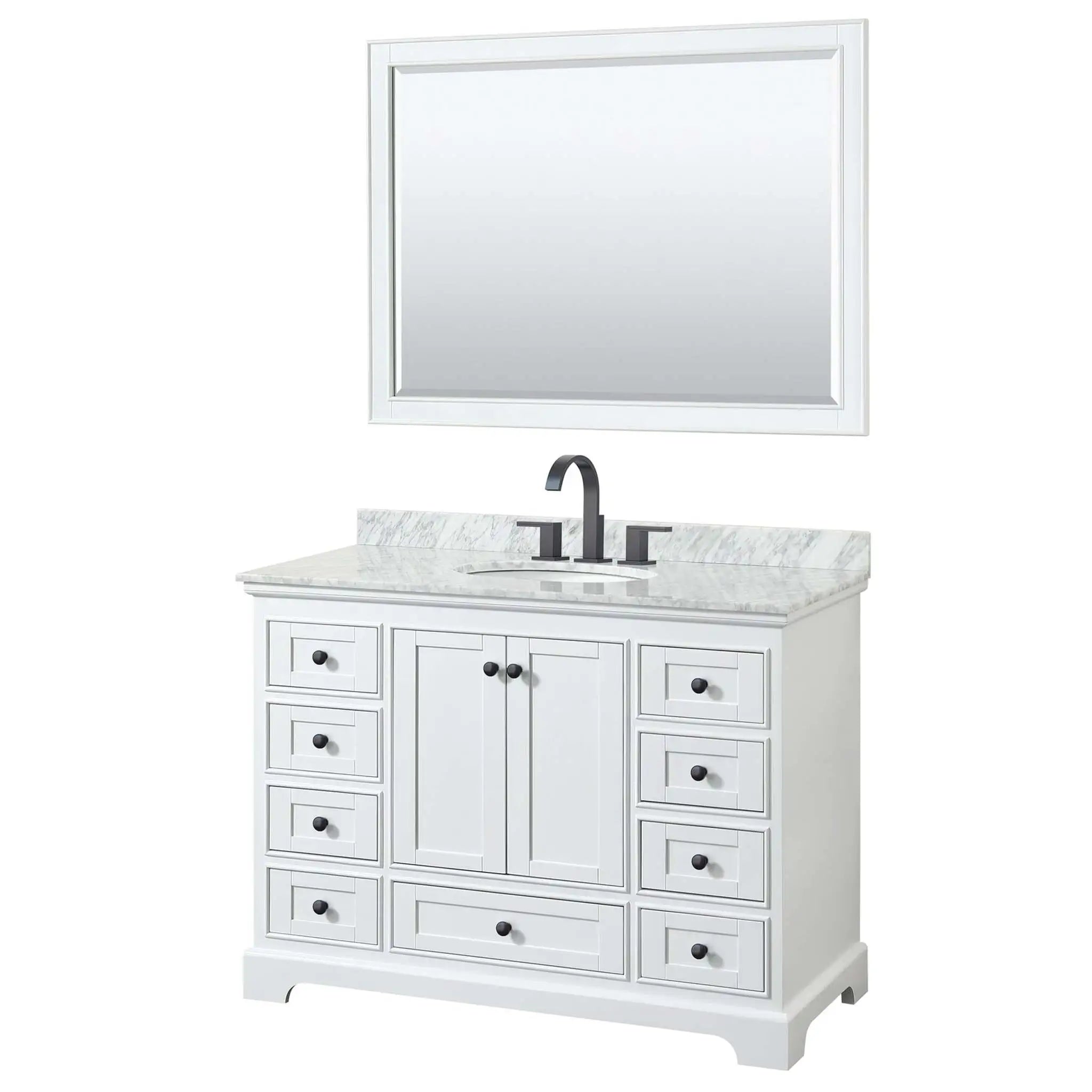 48" Deborah Single Bathroom Vanity in White with Matte Black Trim & 46" Mirror by Wyndham