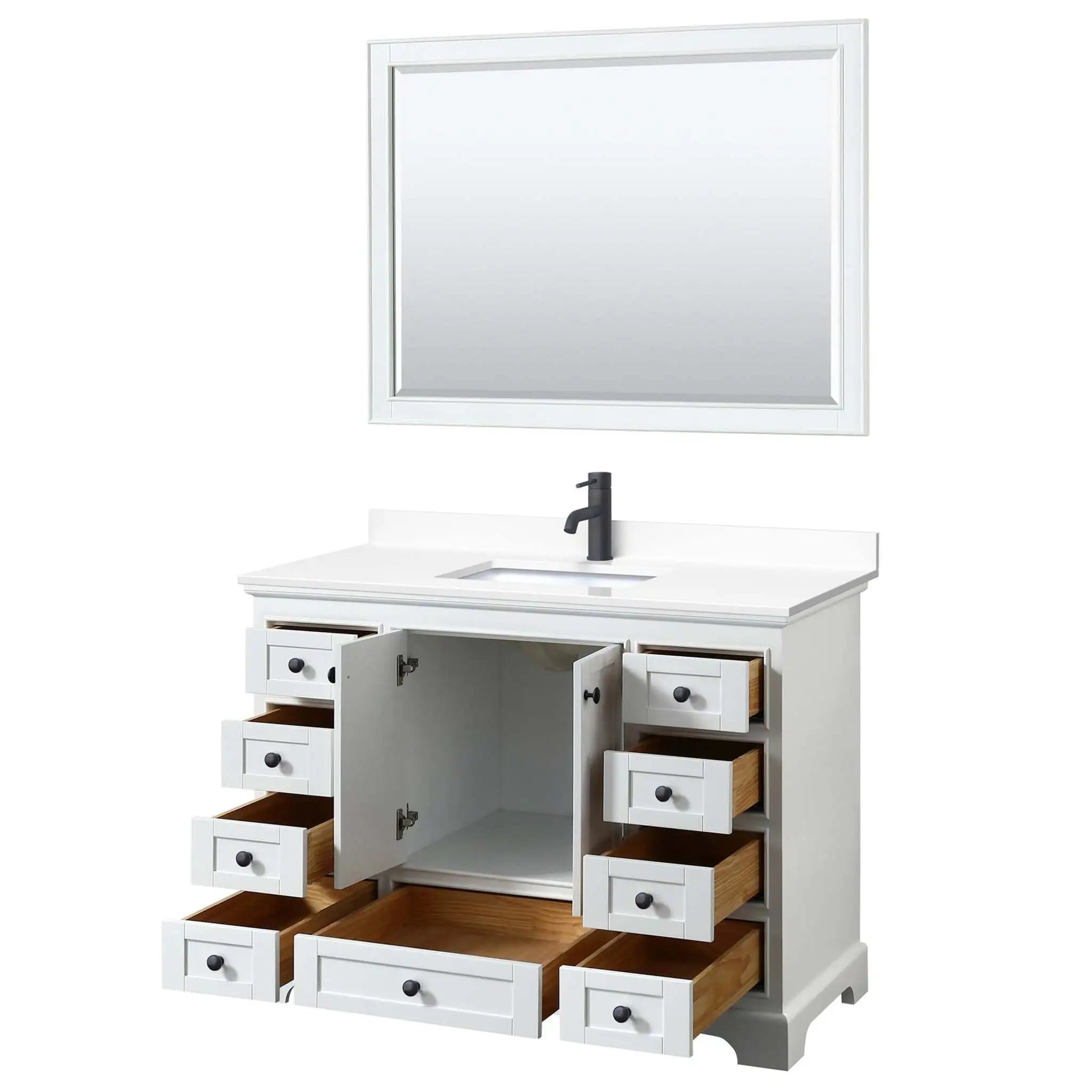 48" Deborah Single Bathroom Vanity in White with Matte Black Trim & 46" Mirror by Wyndham