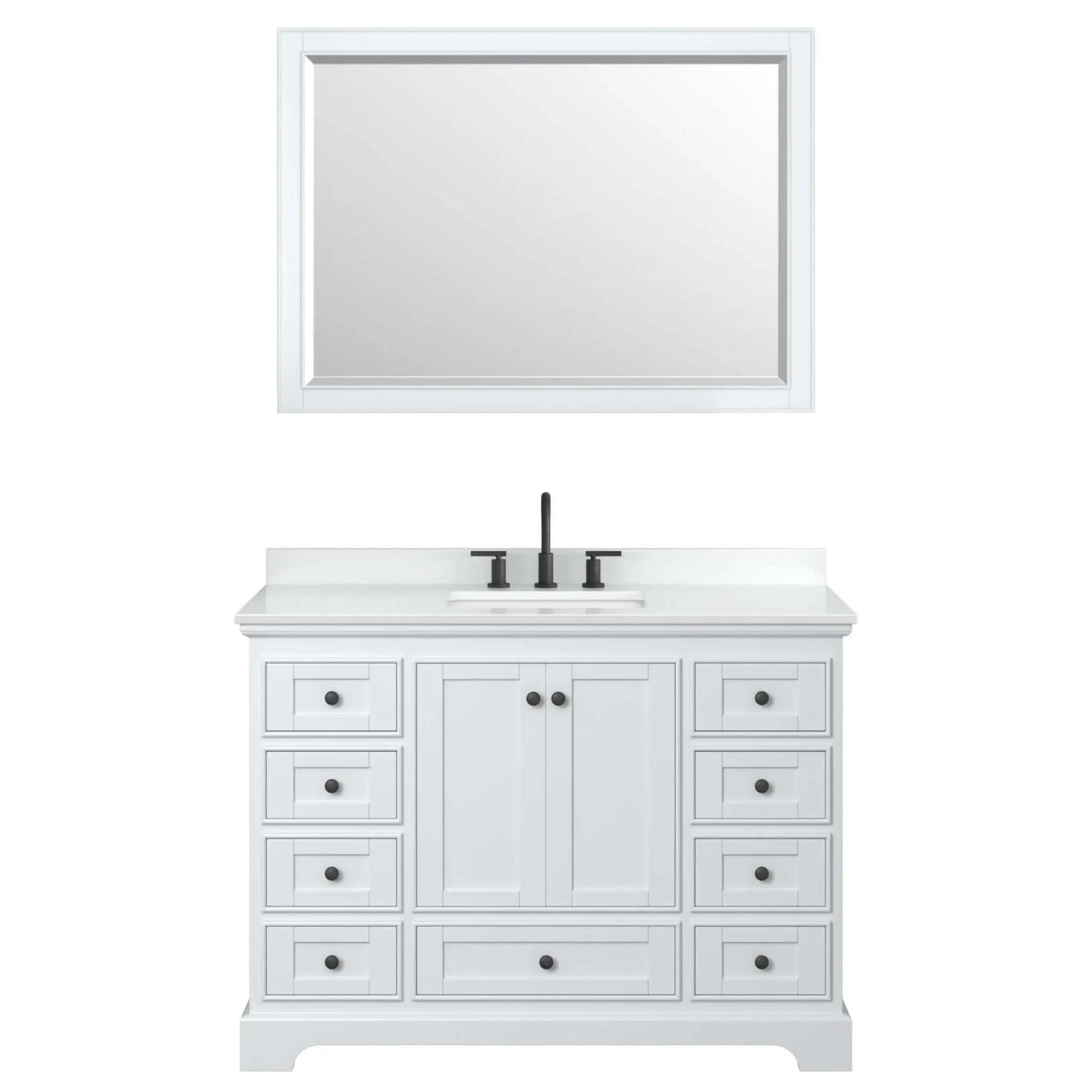 48" Deborah Single Bathroom Vanity in White with Matte Black Trim & 46" Mirror by Wyndham