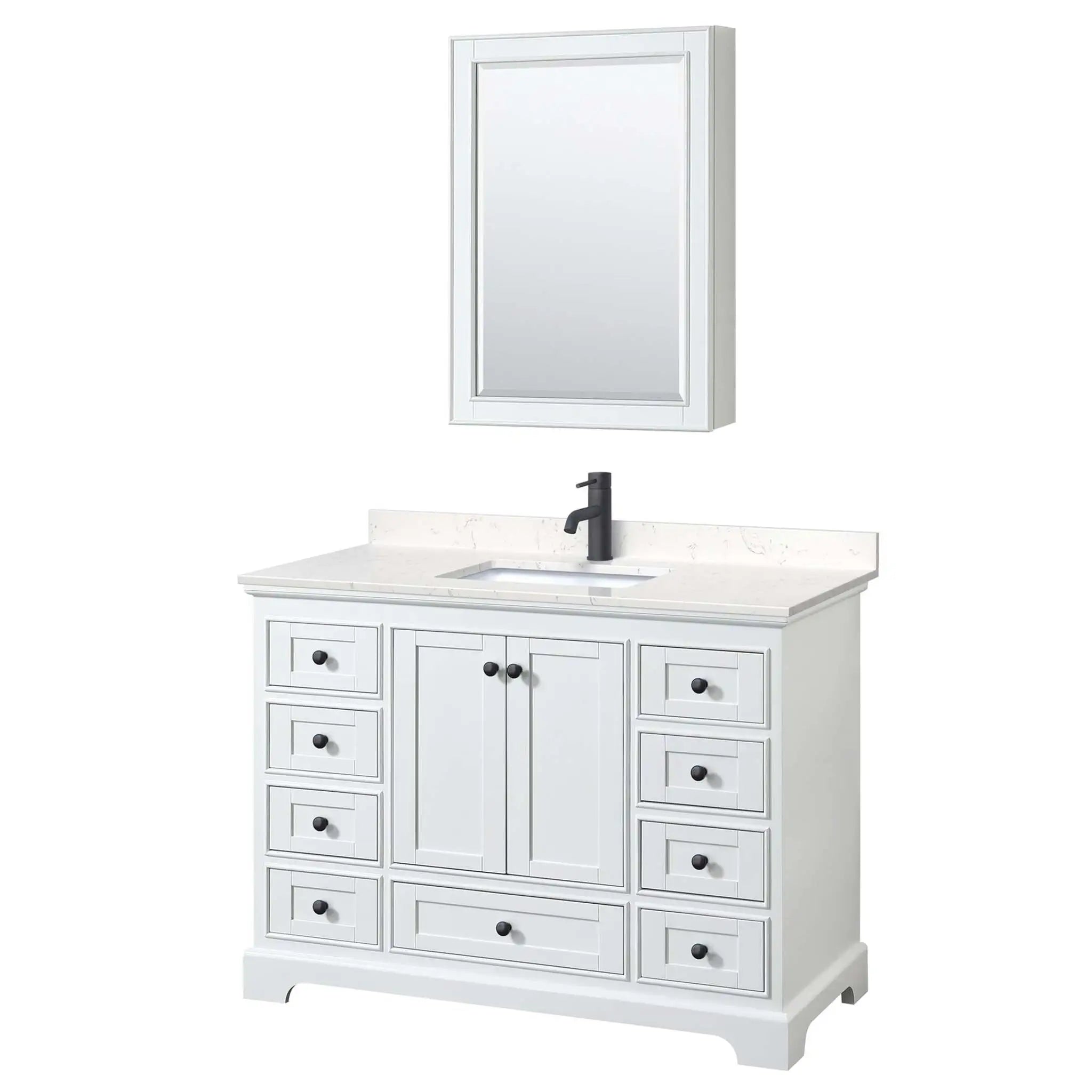 48" Deborah Single Bathroom Vanity in White with Matte Black Trim & Medicine Cabinet by Wyndham