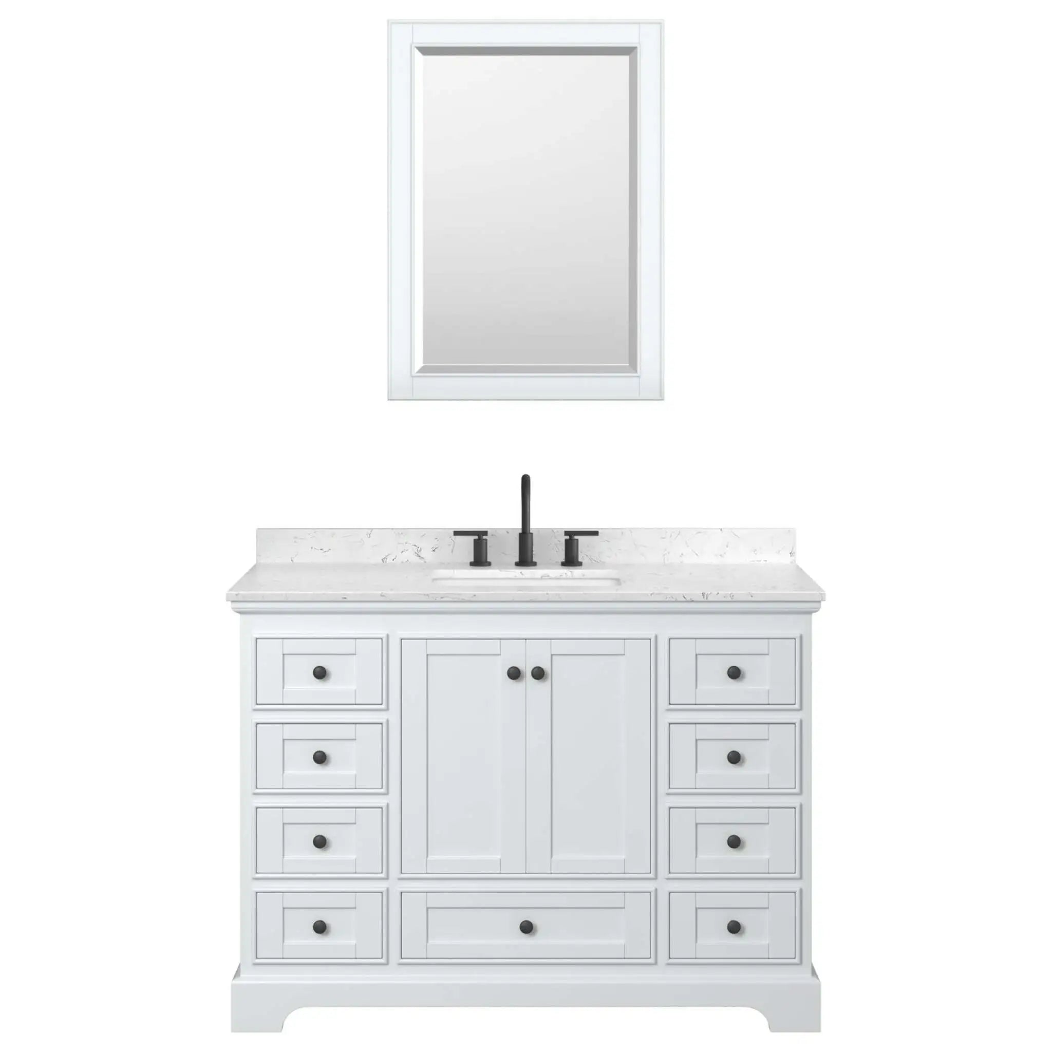 48" Deborah Single Bathroom Vanity in White with Matte Black Trim & Medicine Cabinet by Wyndham
