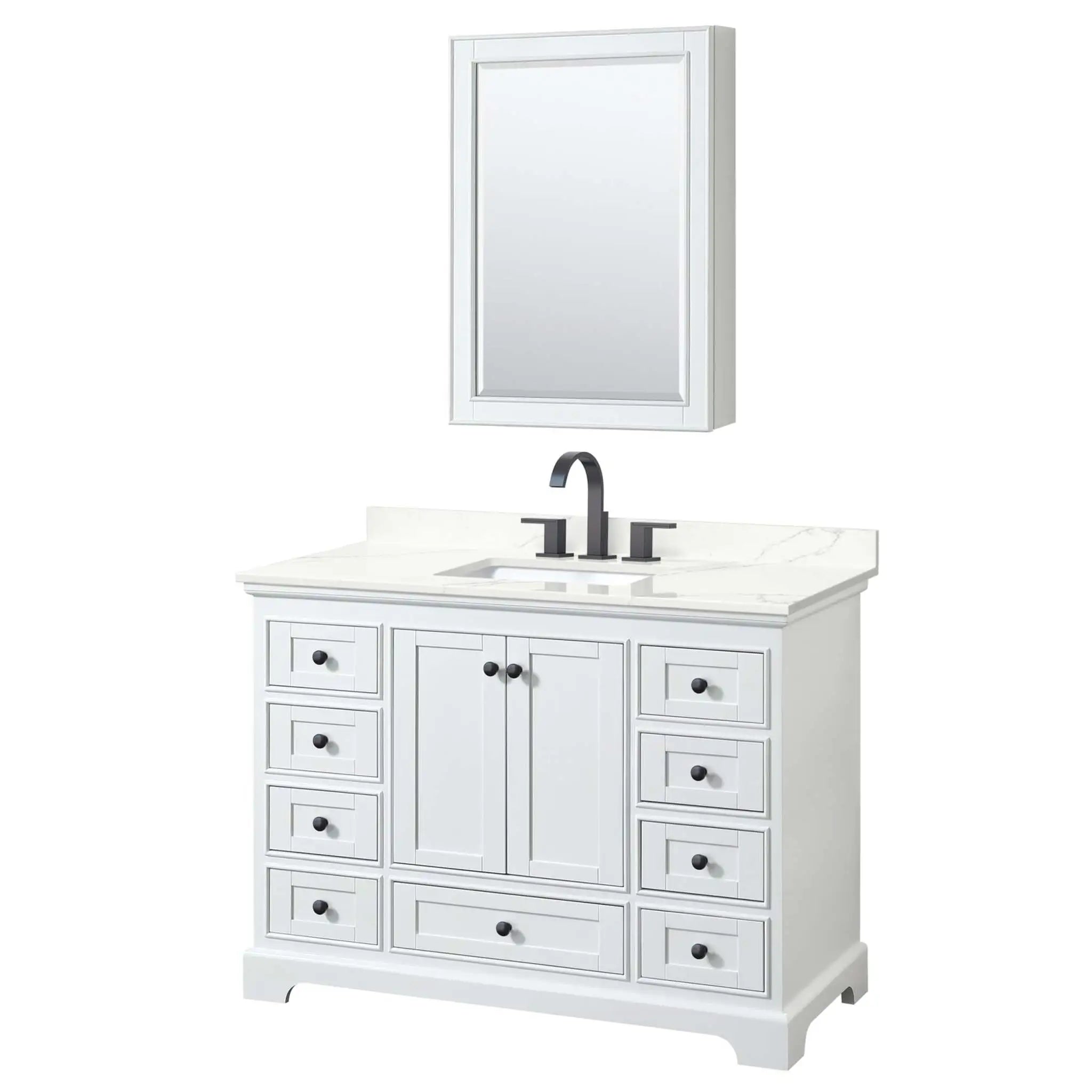 48" Deborah Single Bathroom Vanity in White with Matte Black Trim & Medicine Cabinet by Wyndham