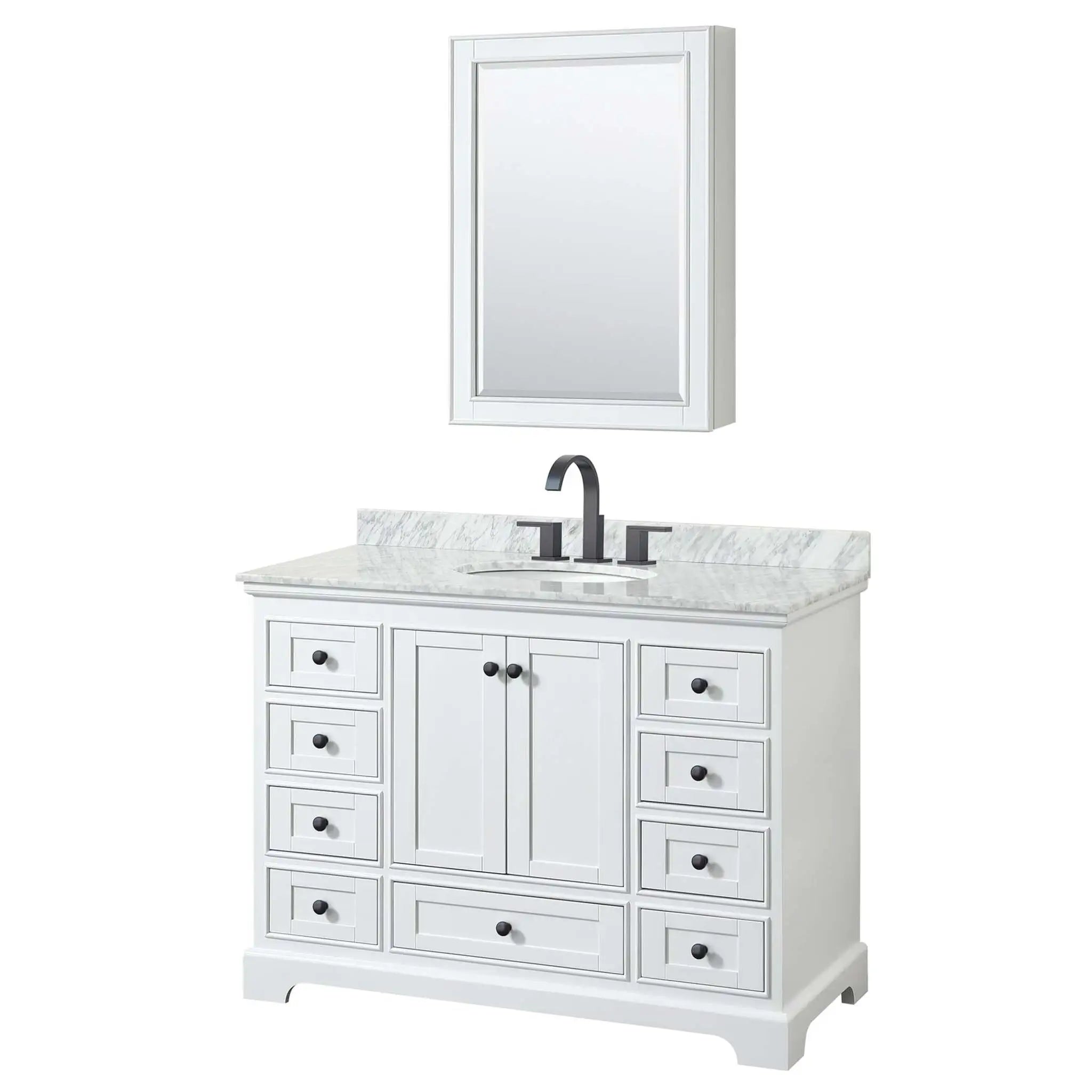 48" Deborah Single Bathroom Vanity in White with Matte Black Trim & Medicine Cabinet by Wyndham