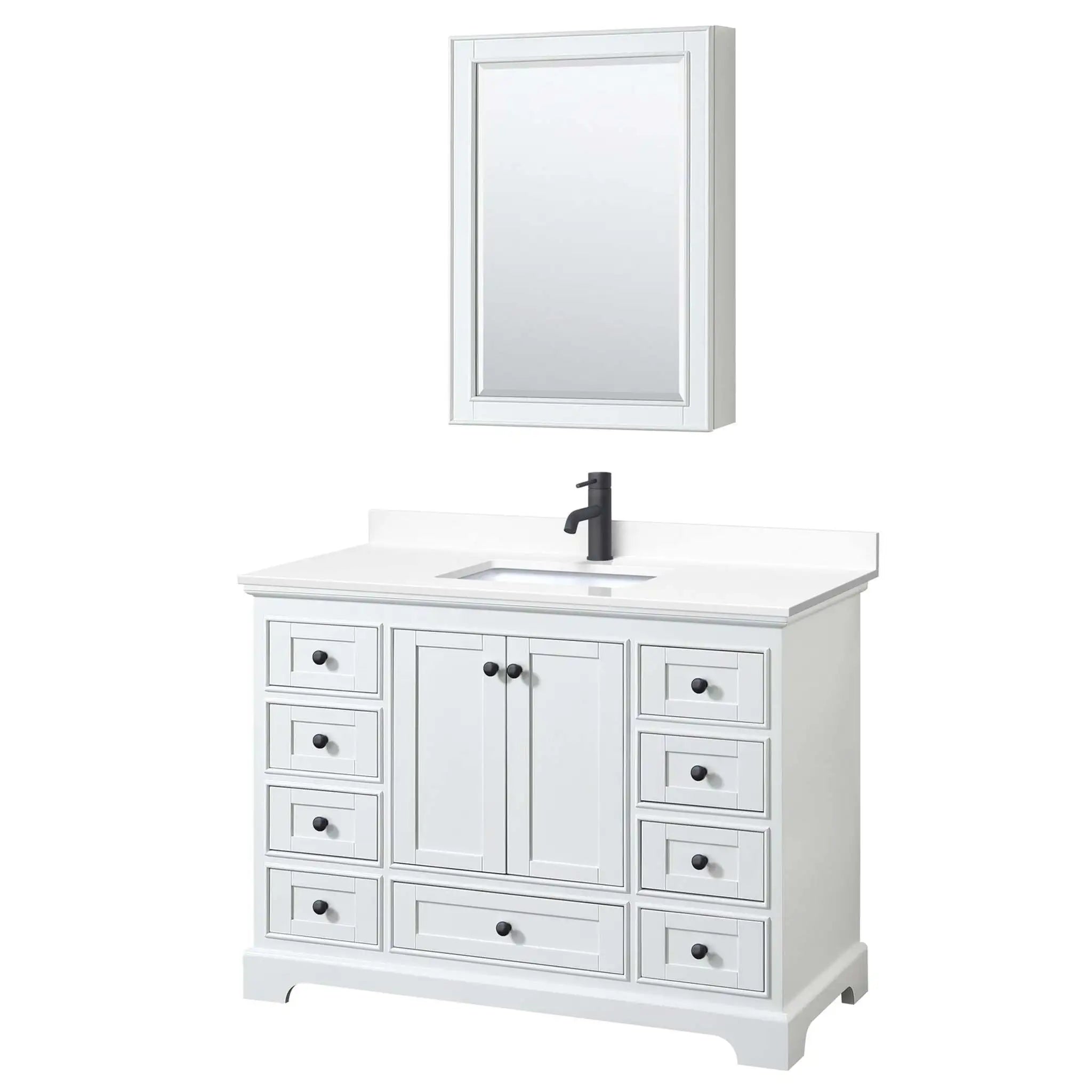 48" Deborah Single Bathroom Vanity in White with Matte Black Trim & Medicine Cabinet by Wyndham