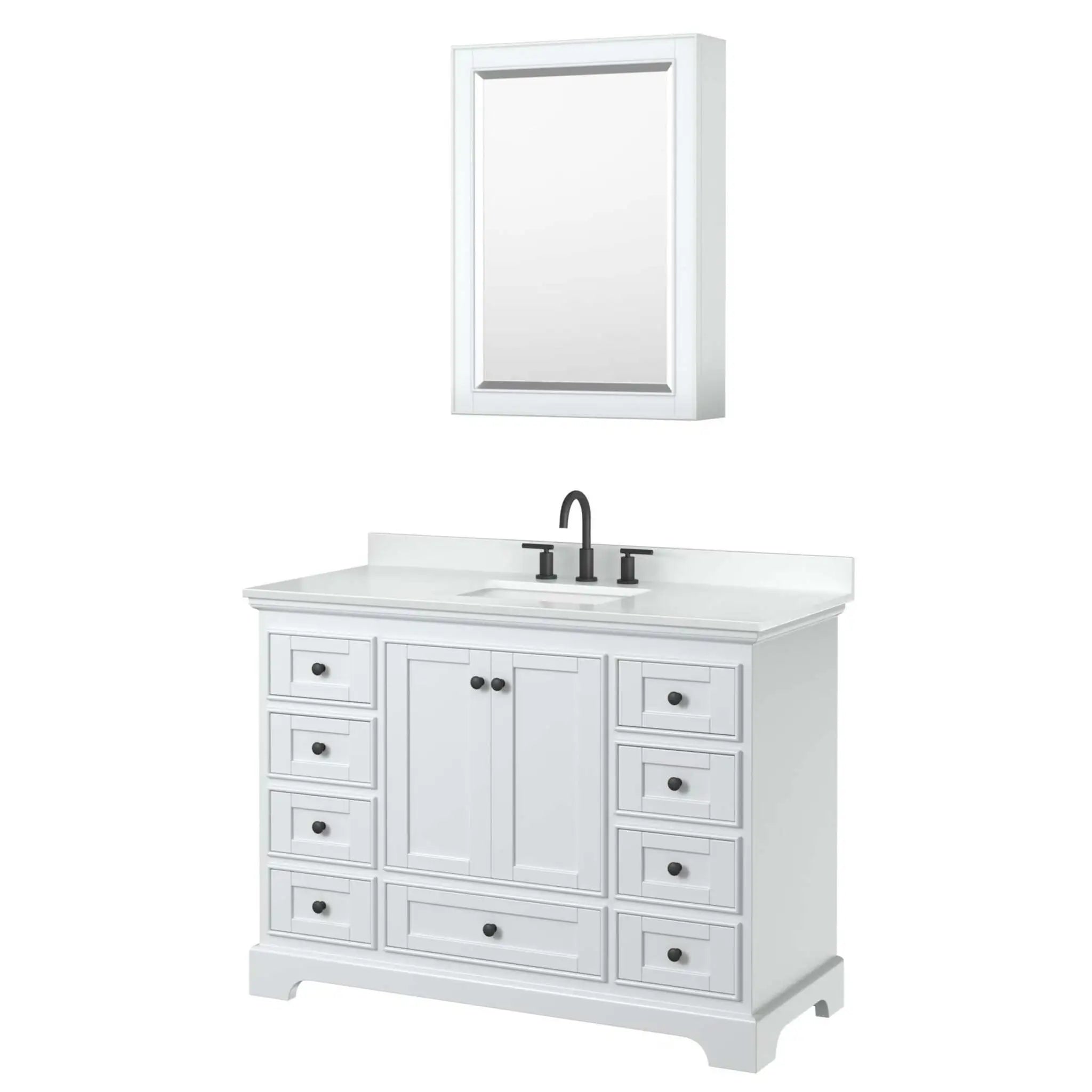 48" Deborah Single Bathroom Vanity in White with Matte Black Trim & Medicine Cabinet by Wyndham