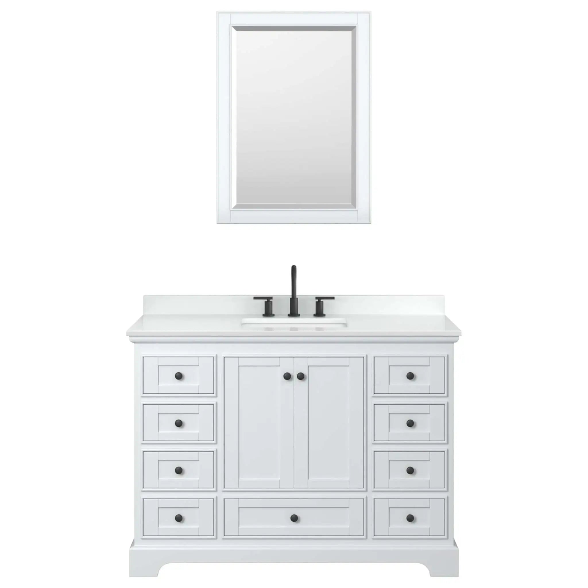 48" Deborah Single Bathroom Vanity in White with Matte Black Trim & Medicine Cabinet by Wyndham