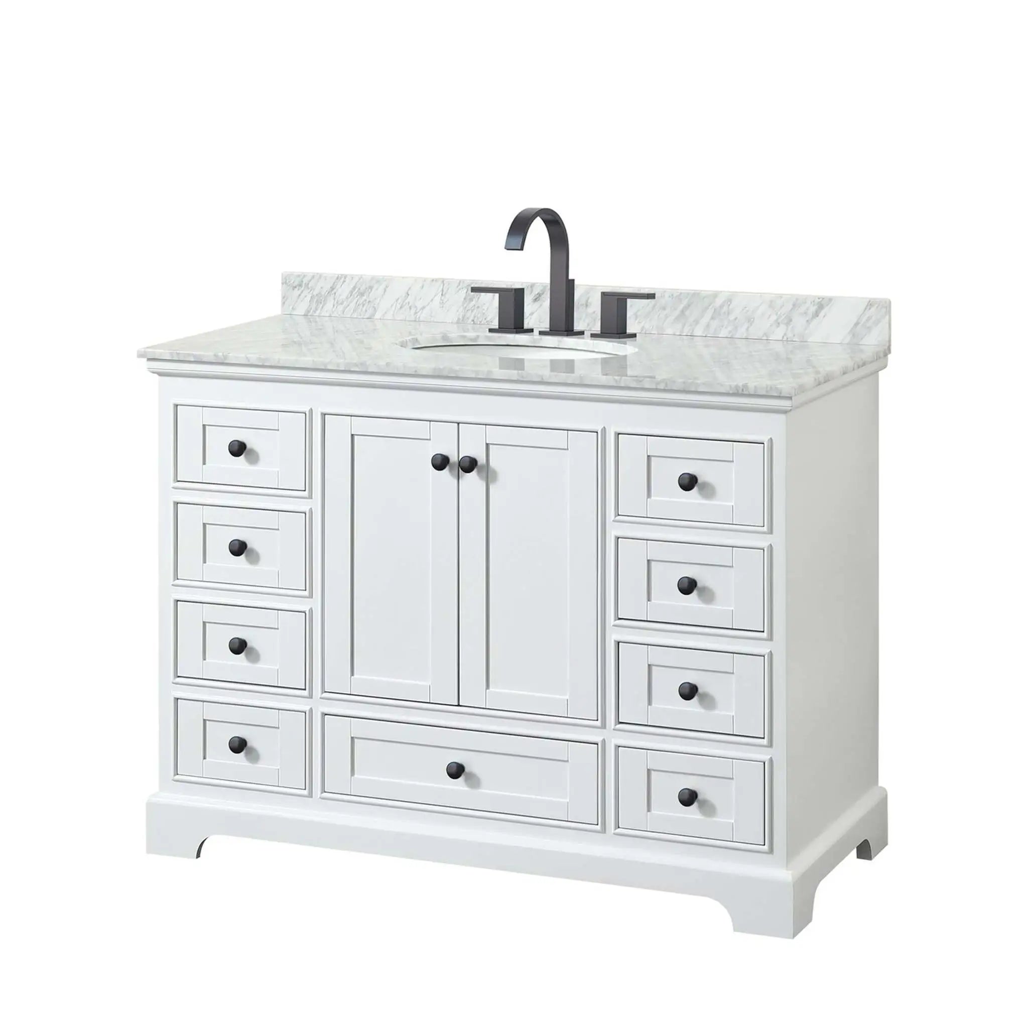 48" Deborah Single Bathroom Vanity in White with Matte Black Trim by Wyndham