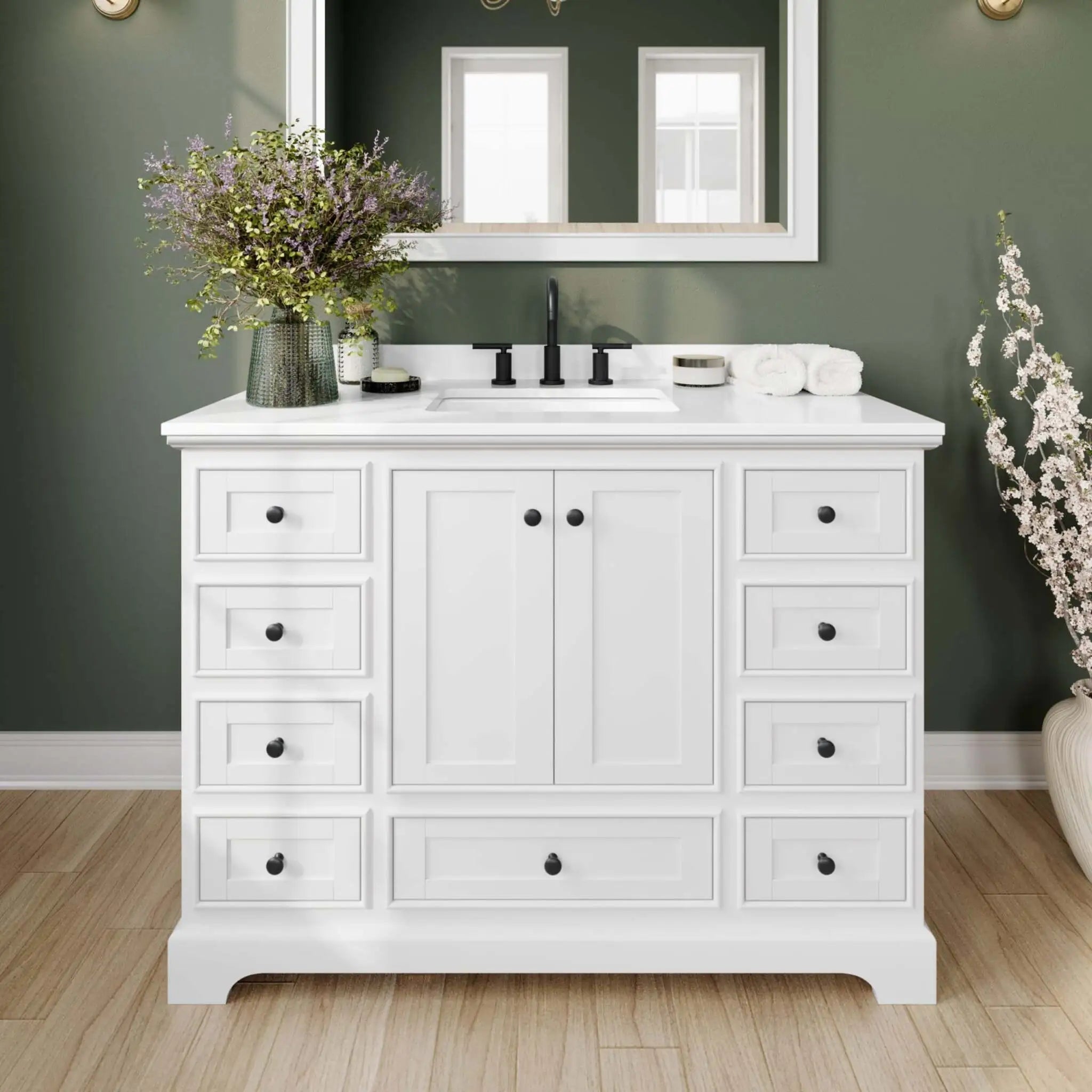 48" Deborah Single Bathroom Vanity in White with Matte Black Trim by Wyndham