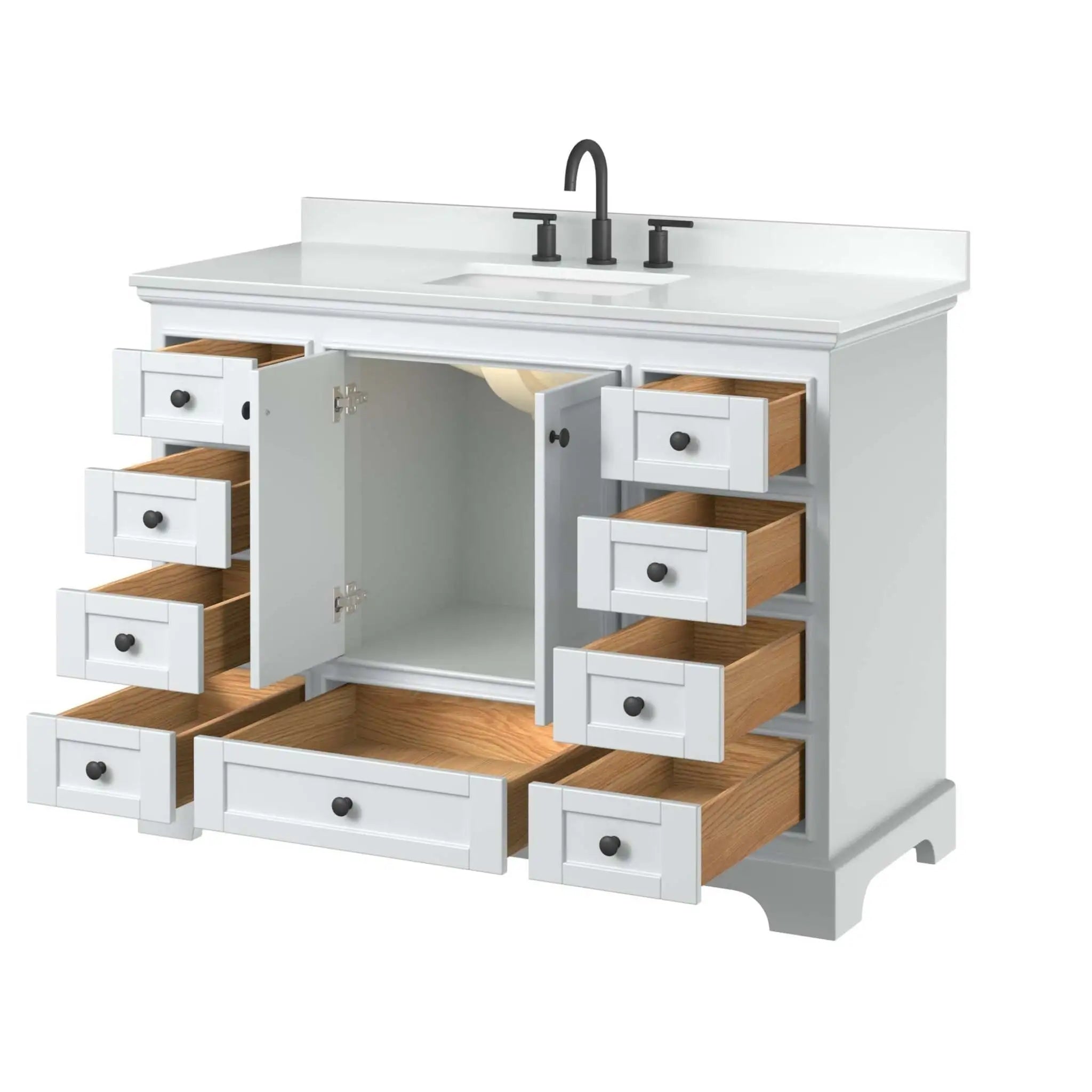 48" Deborah Single Bathroom Vanity in White with Matte Black Trim by Wyndham