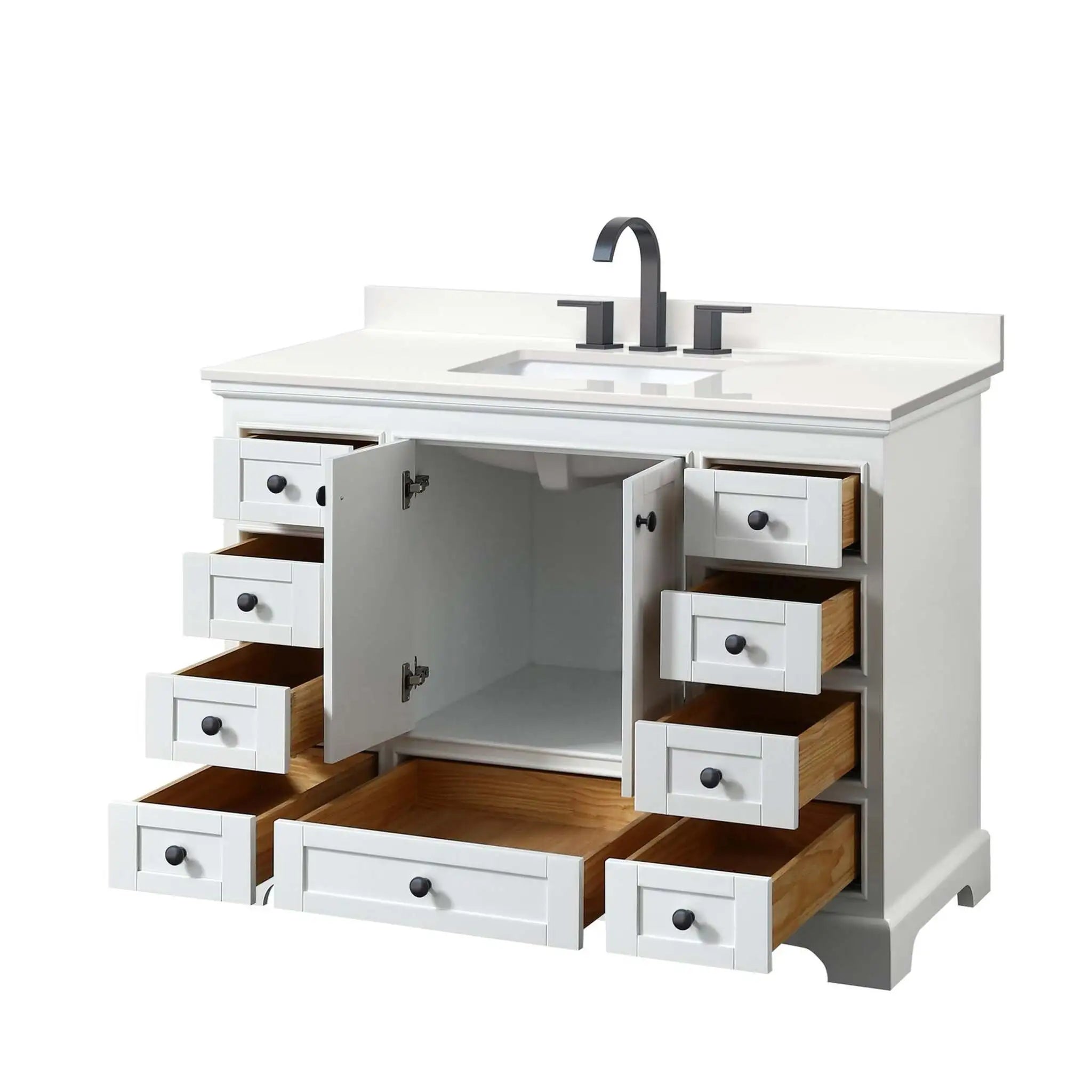48" Deborah Single Bathroom Vanity in White with Matte Black Trim by Wyndham