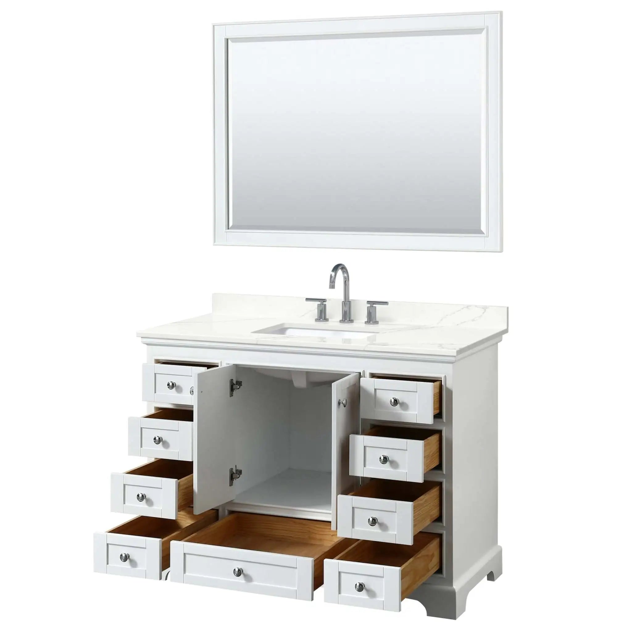 48" Deborah Single Bathroom Vanity in White with Polished Chrome Trim & 46" Mirror by Wyndham