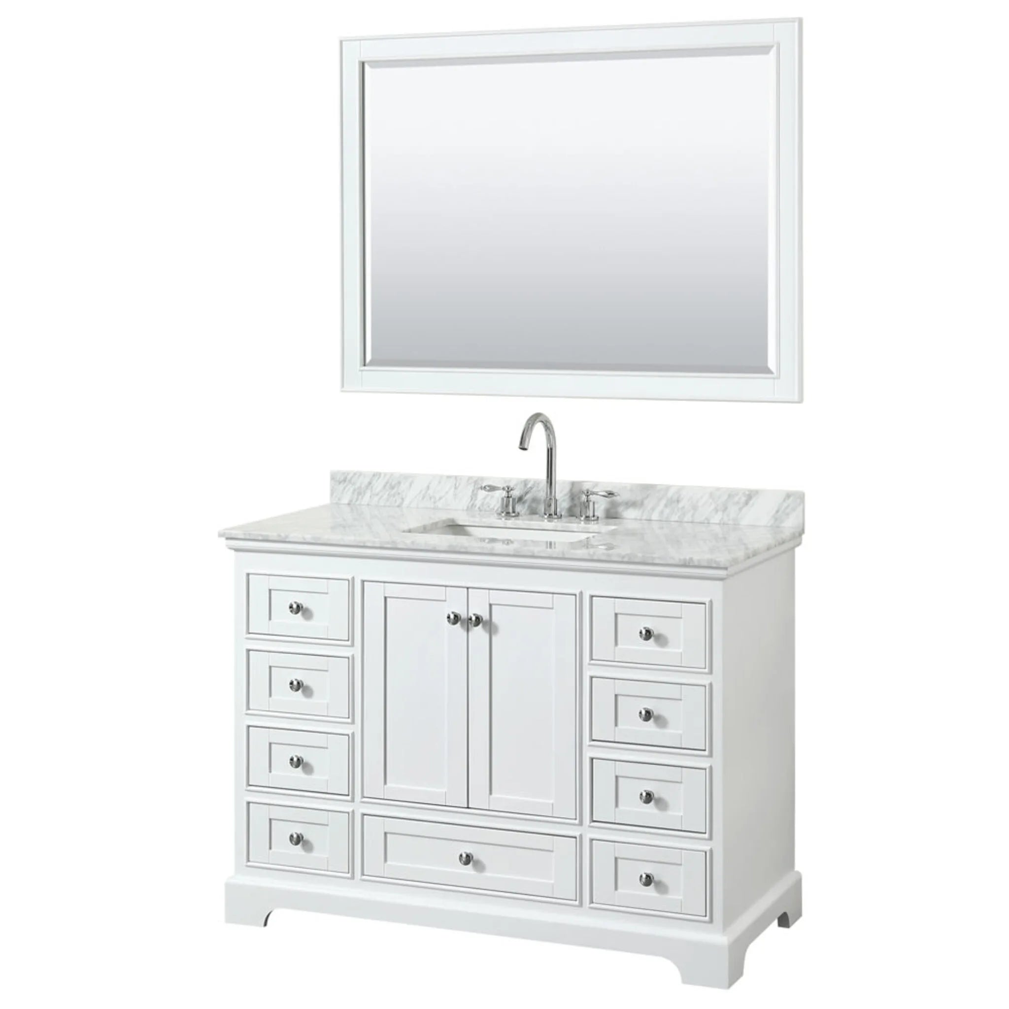 48" Deborah Single Bathroom Vanity in White with Polished Chrome Trim & 46" Mirror by Wyndham