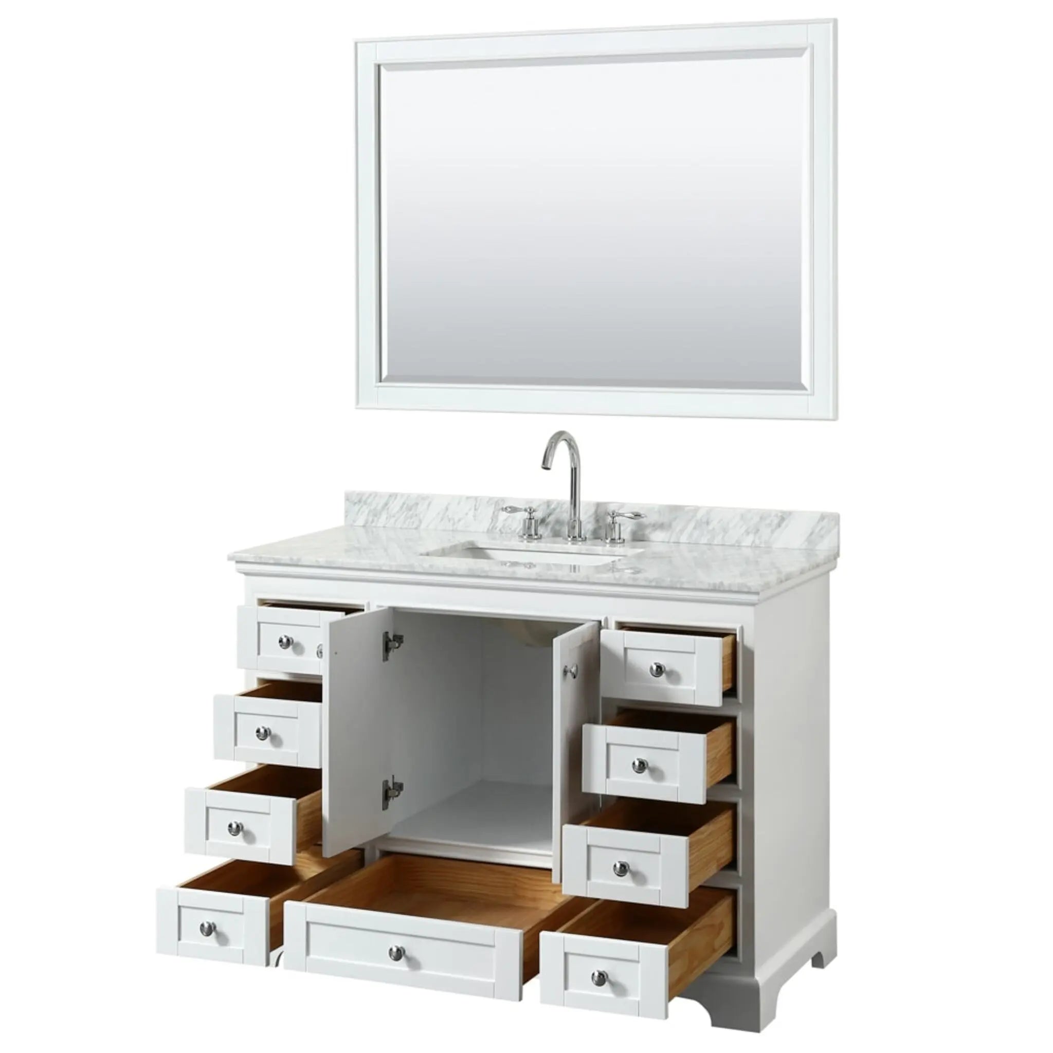 48" Deborah Single Bathroom Vanity in White with Polished Chrome Trim & 46" Mirror by Wyndham