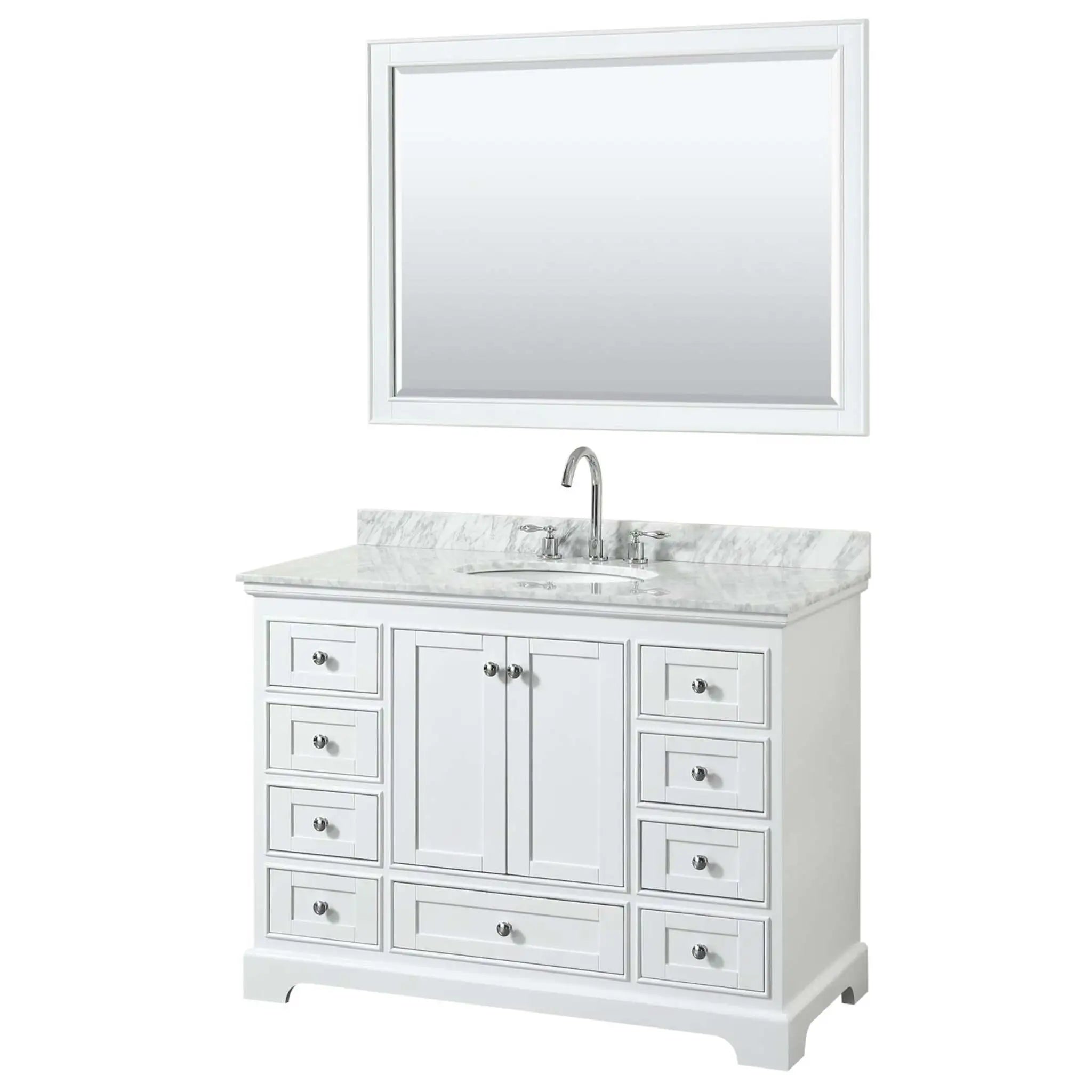 48" Deborah Single Bathroom Vanity in White with Polished Chrome Trim & 46" Mirror by Wyndham