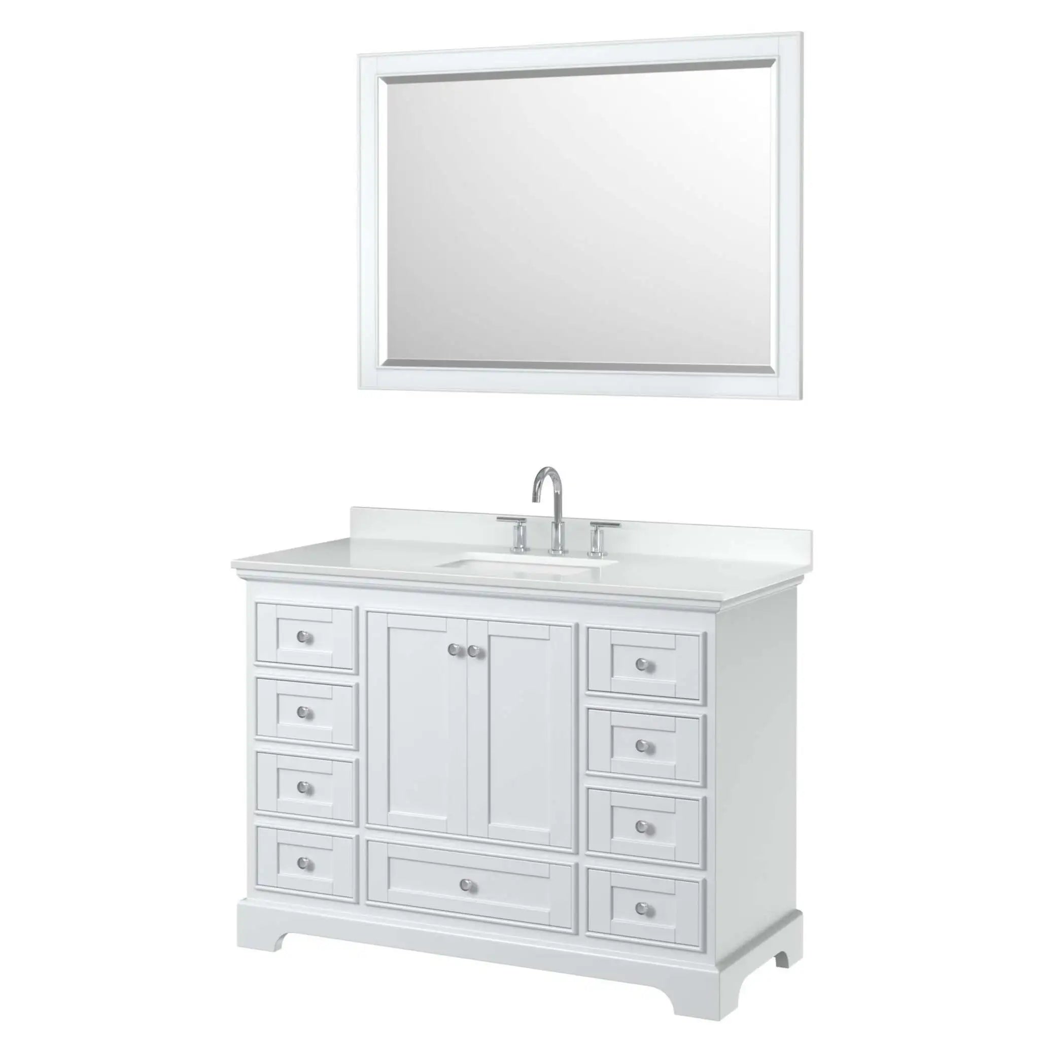 48" Deborah Single Bathroom Vanity in White with Polished Chrome Trim & 46" Mirror by Wyndham