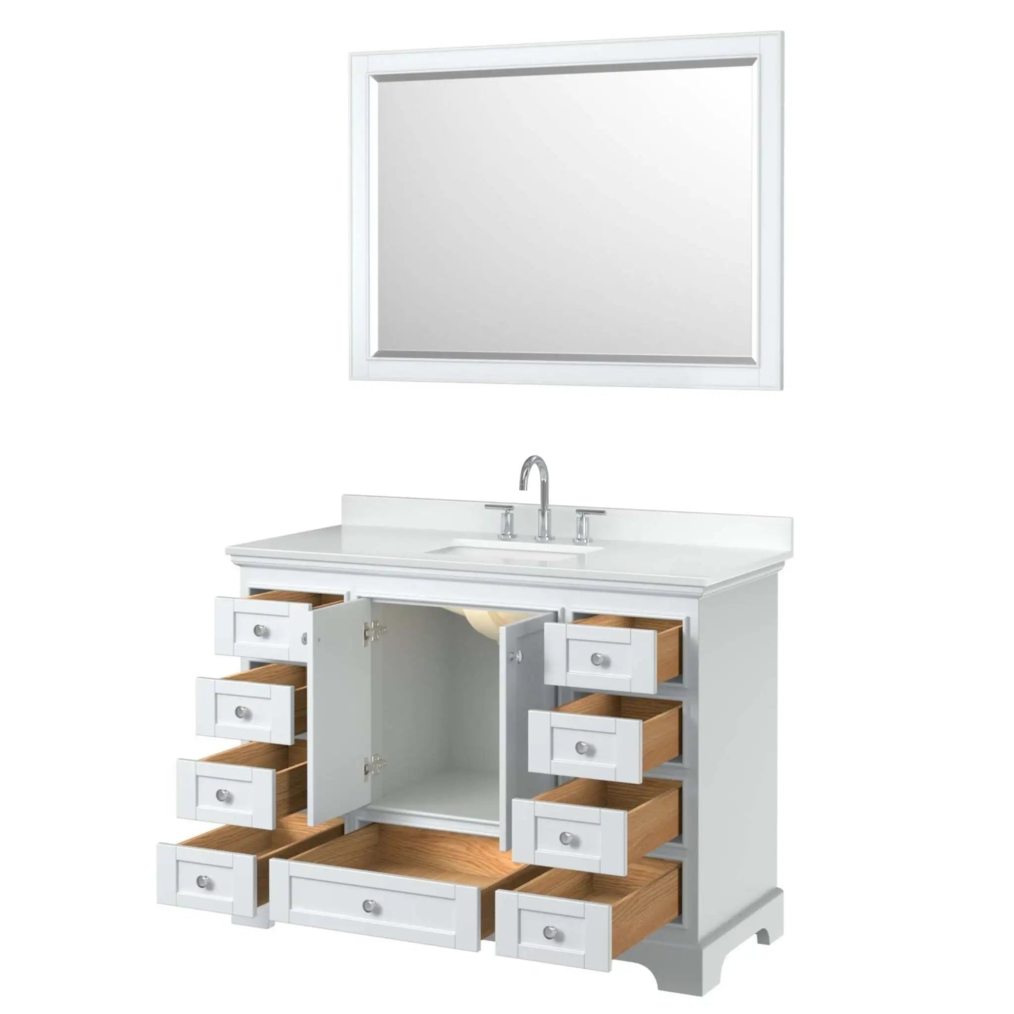 48" Deborah Single Bathroom Vanity in White with Polished Chrome Trim & 46" Mirror by Wyndham