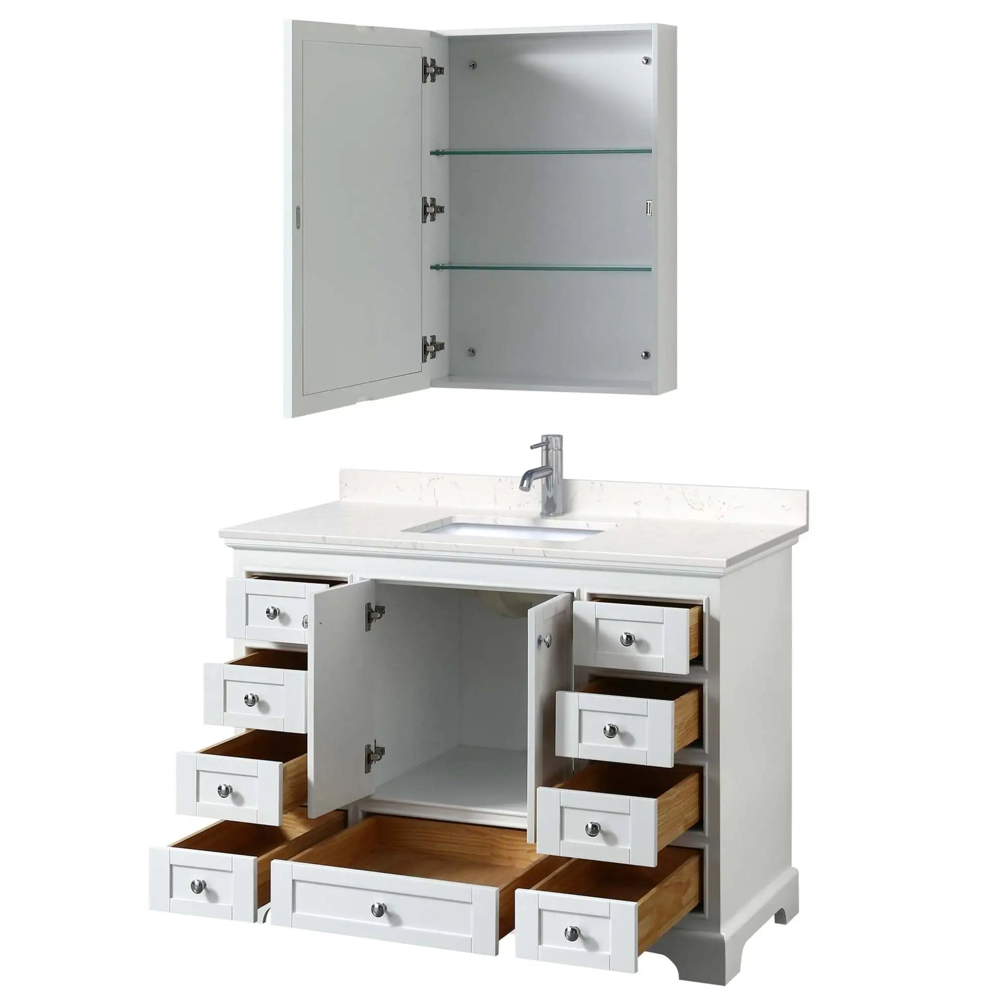 48" Deborah Single Bathroom Vanity in White with Polished Chrome Trim & Medicine Cabinet by Wyndham