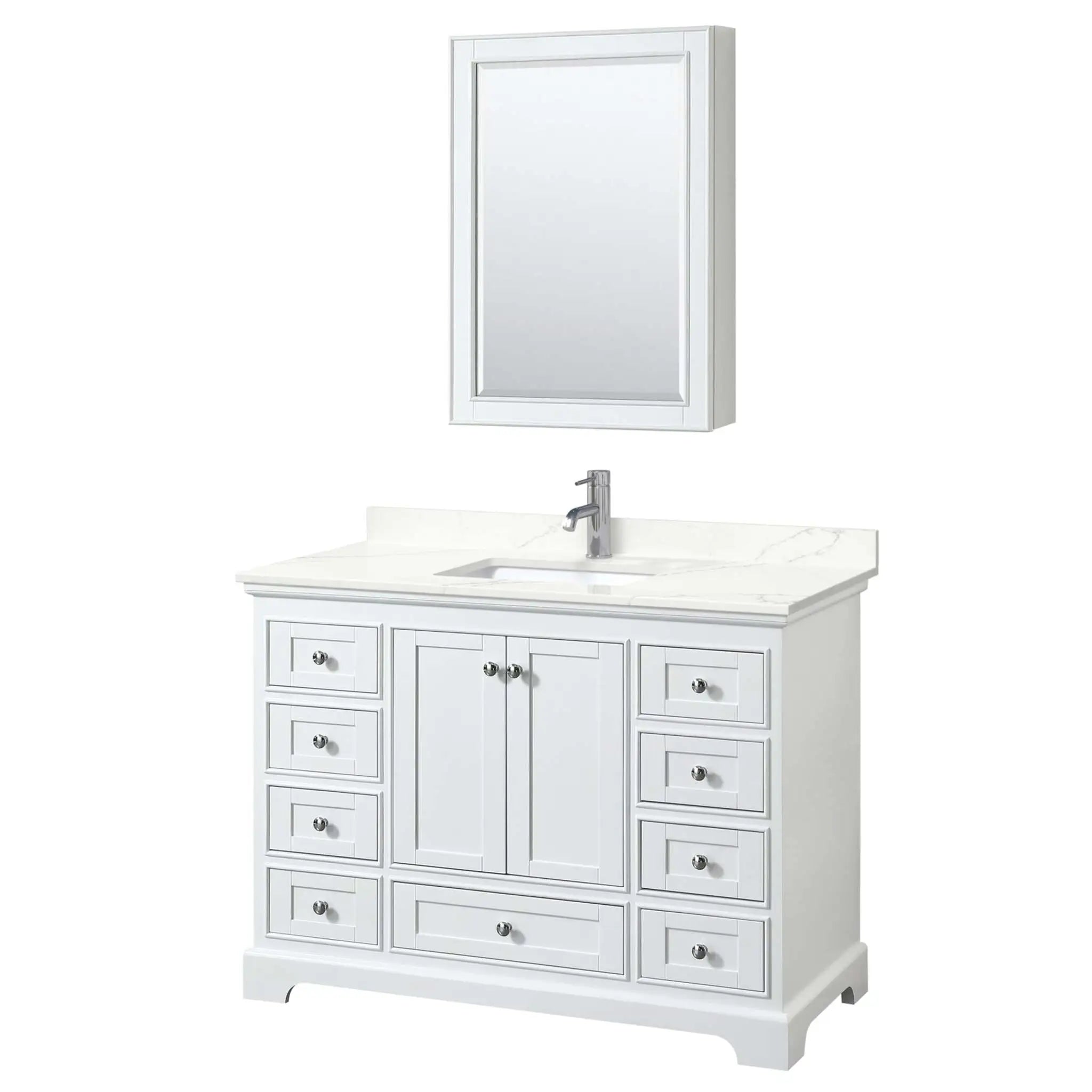 48" Deborah Single Bathroom Vanity in White with Polished Chrome Trim & Medicine Cabinet by Wyndham