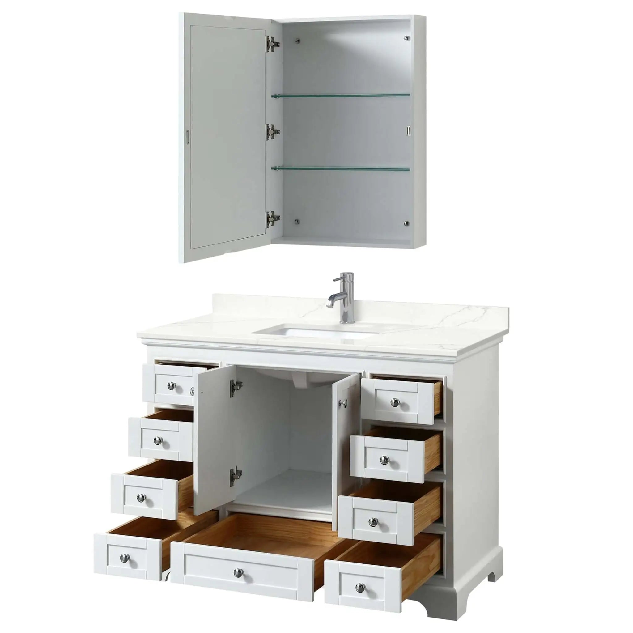 48" Deborah Single Bathroom Vanity in White with Polished Chrome Trim & Medicine Cabinet by Wyndham