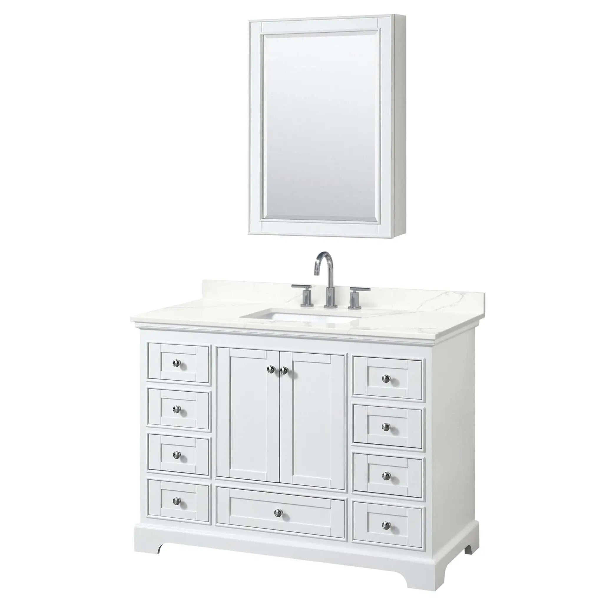48" Deborah Single Bathroom Vanity in White with Polished Chrome Trim & Medicine Cabinet by Wyndham