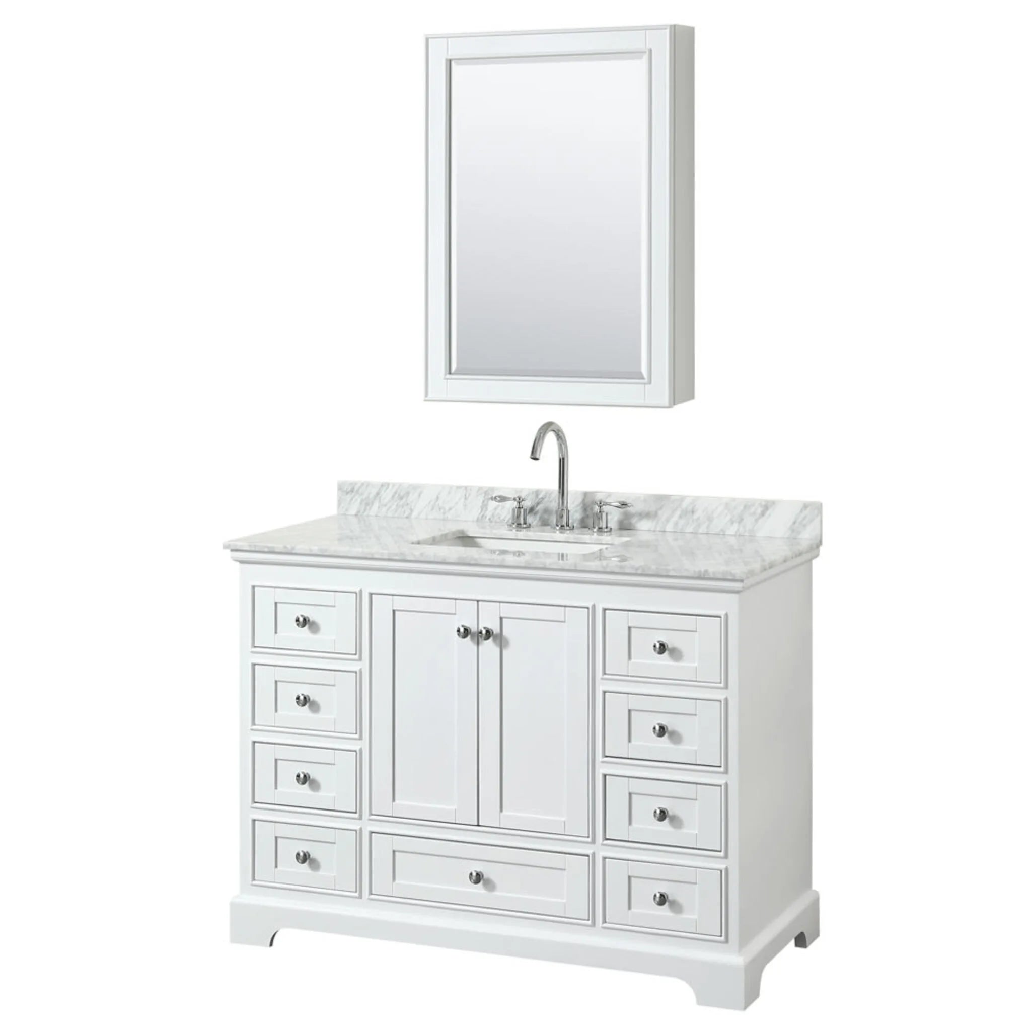 48" Deborah Single Bathroom Vanity in White with Polished Chrome Trim & Medicine Cabinet by Wyndham