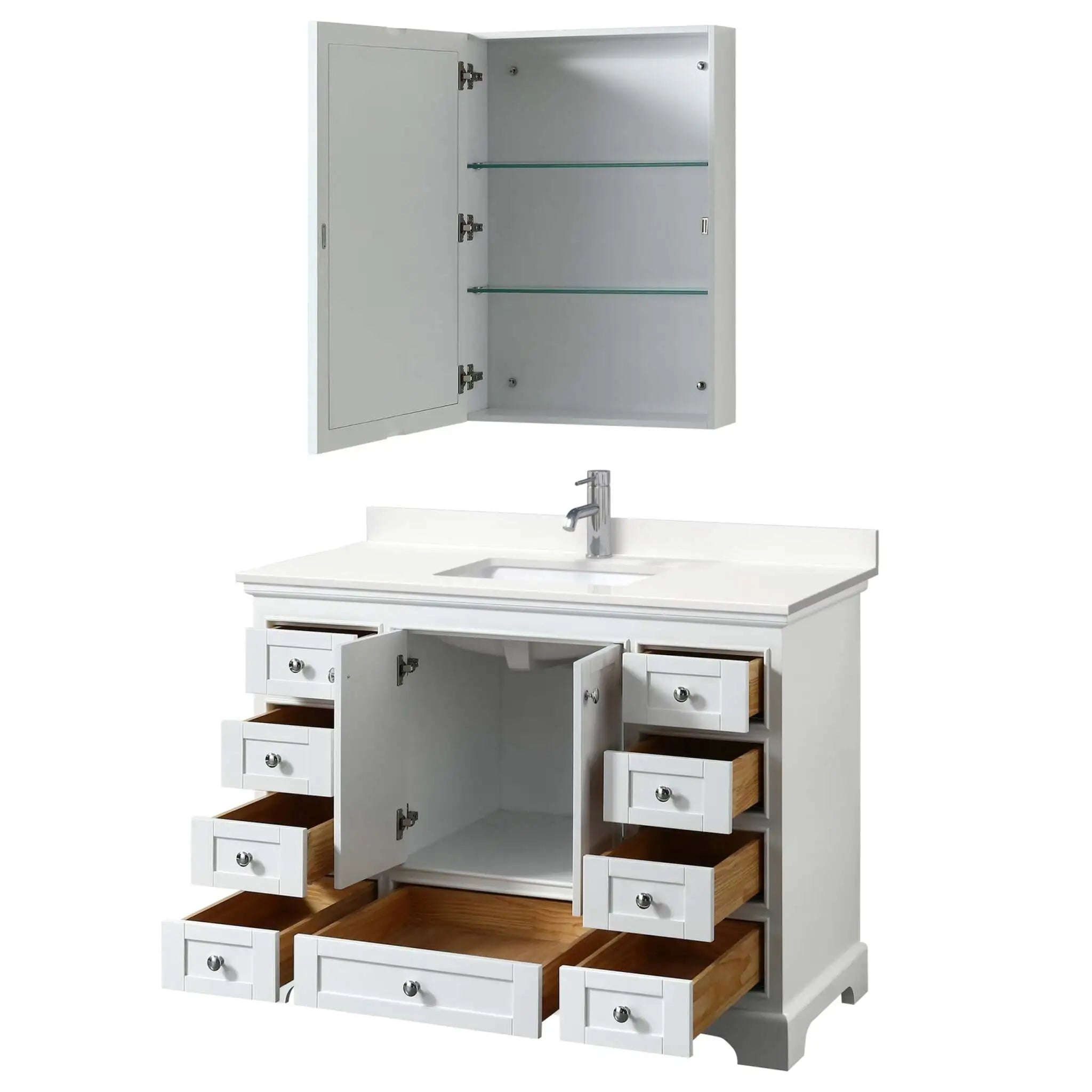 48" Deborah Single Bathroom Vanity in White with Polished Chrome Trim & Medicine Cabinet by Wyndham