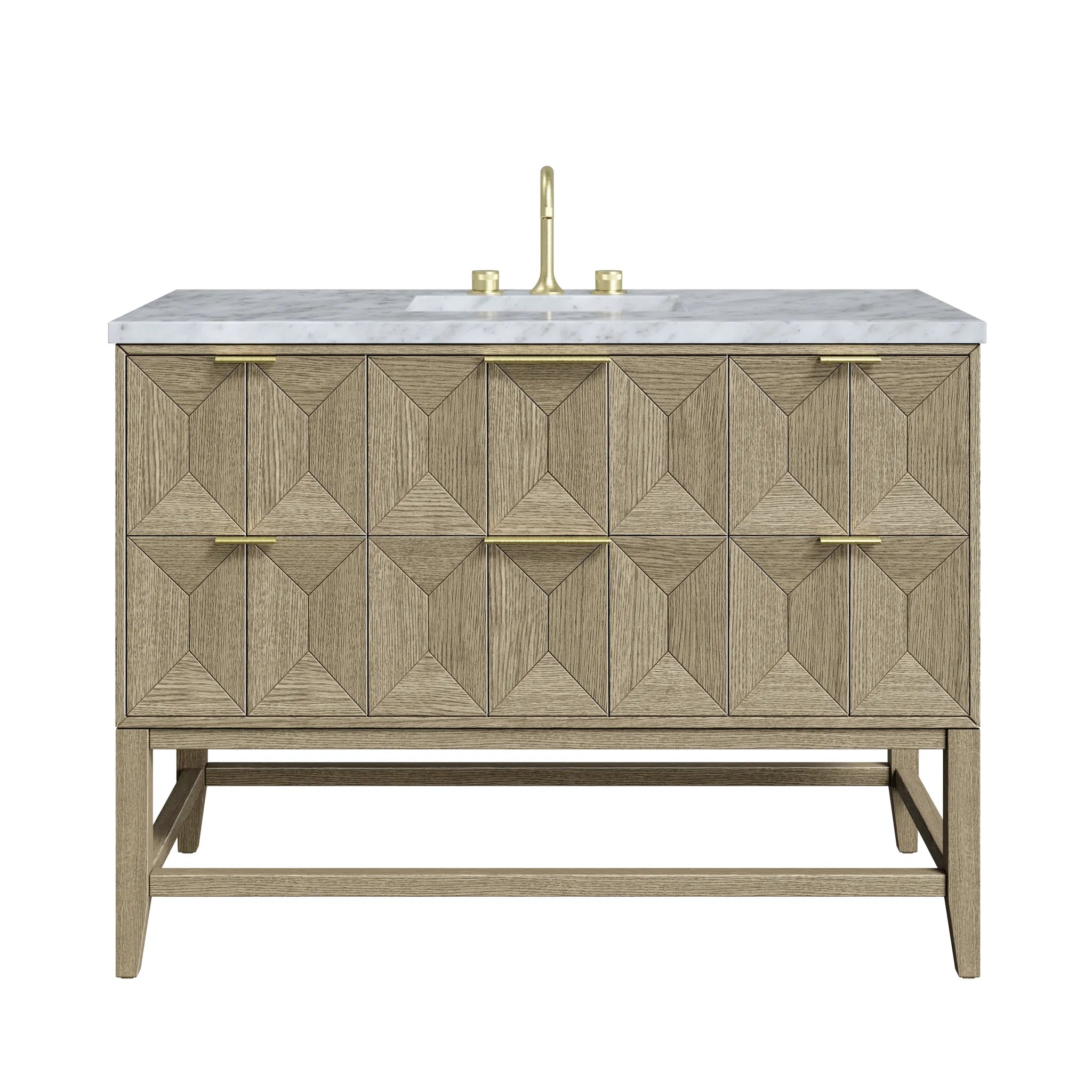 48" Emmeline Single Vanity in Pebble Oak-Carrara White Marble-8" Widespread image