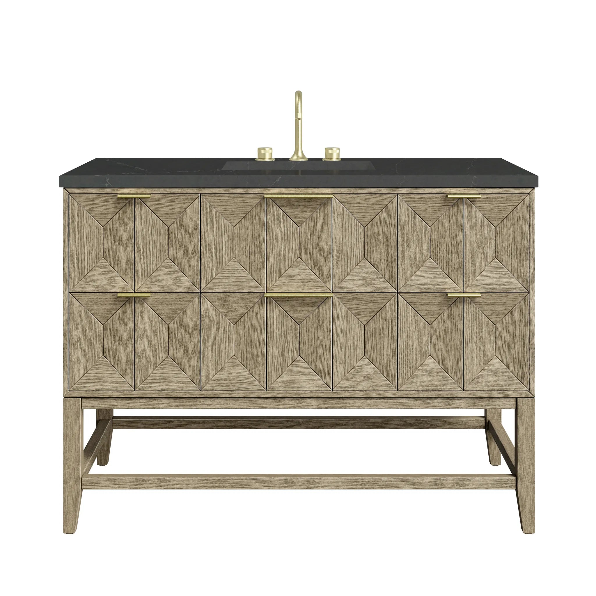 48" Emmeline Single Vanity in Pebble Oak-Charcoal Soapstone Silestone-8" Widespread image