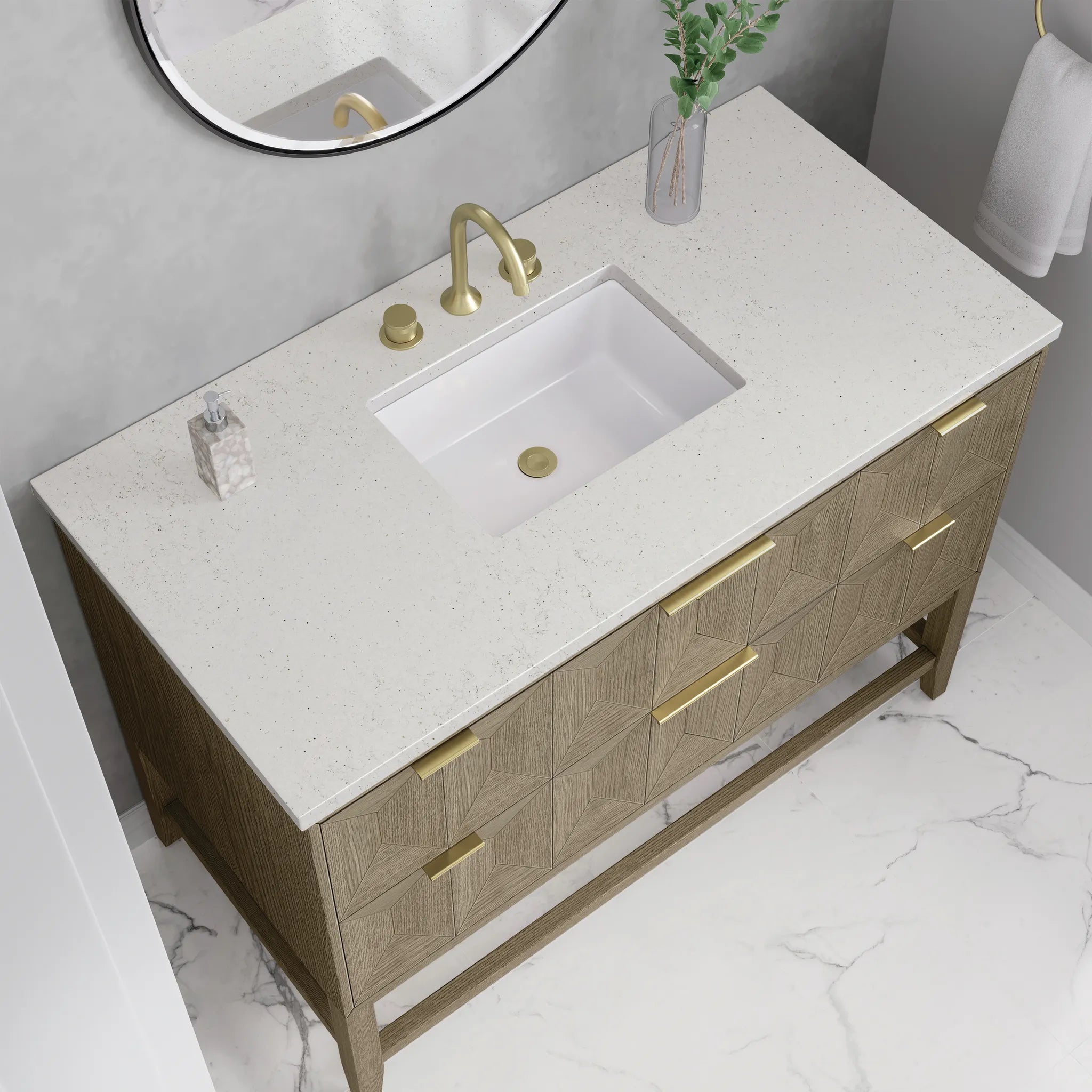 48" Emmeline Single Vanity in Pebble Oak-Lime Delight Silestone-8" Widespread image 5