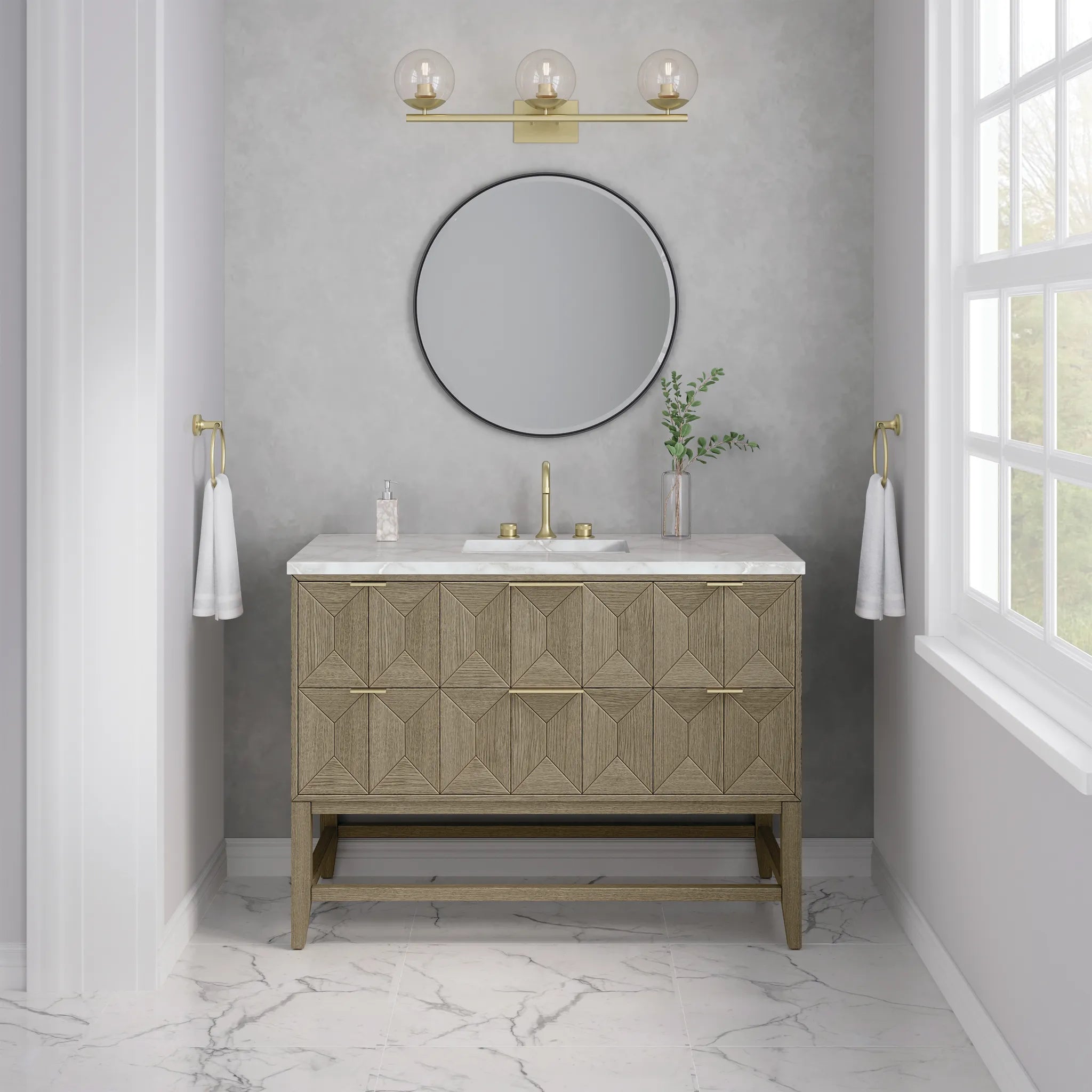 48" Emmeline Single Vanity in Pebble Oak-Victorian Silver Silestone-8" Widespread image 2
