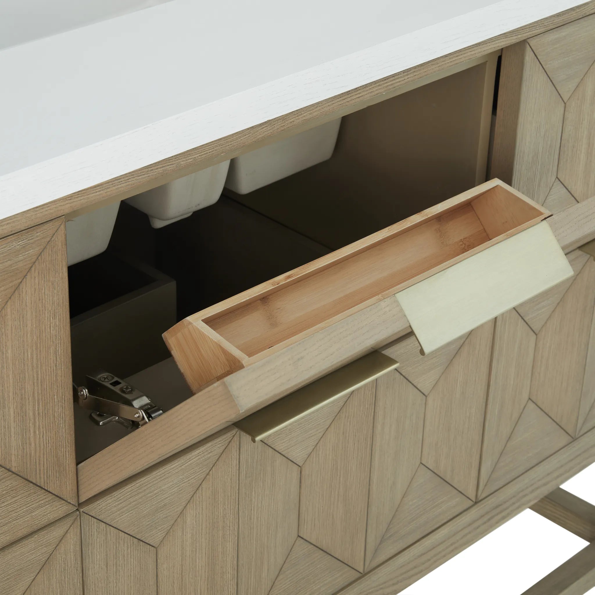 48" Emmeline Single Vanity in Pebble Oak w/FreePower Wireless Charger-Ethereal Noctis Silestone-8" Widespread image 10