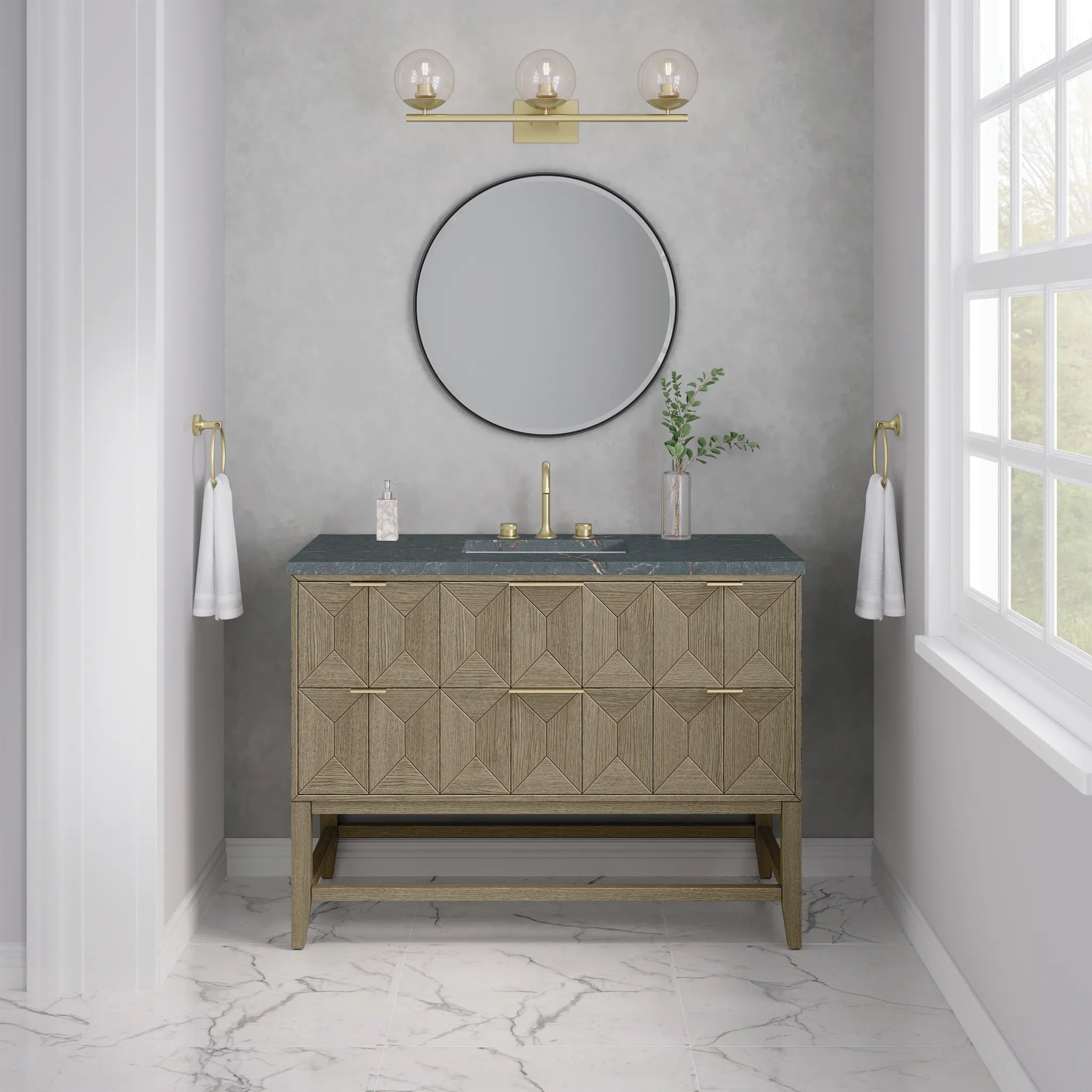 48" Emmeline Single Vanity in Pebble Oak w/FreePower Wireless Charger-Parisien Bleu Silestone-8" Widespread image 4