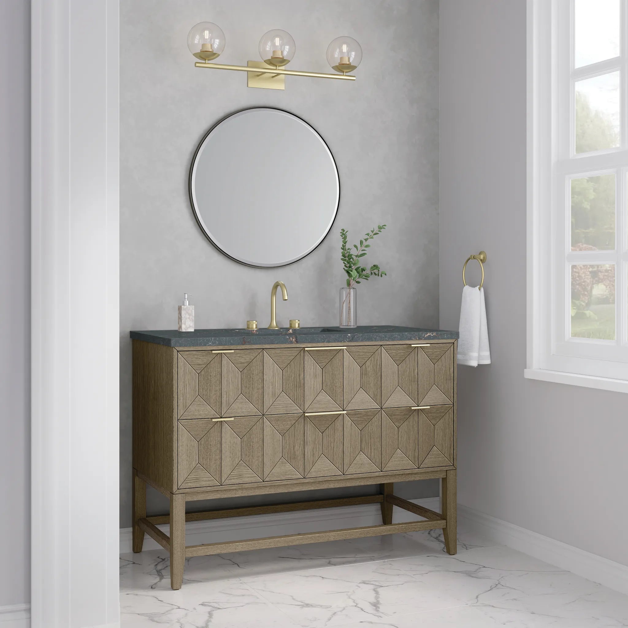 48" Emmeline Single Vanity in Pebble Oak w/FreePower Wireless Charger-Parisien Bleu Silestone-8" Widespread image 5