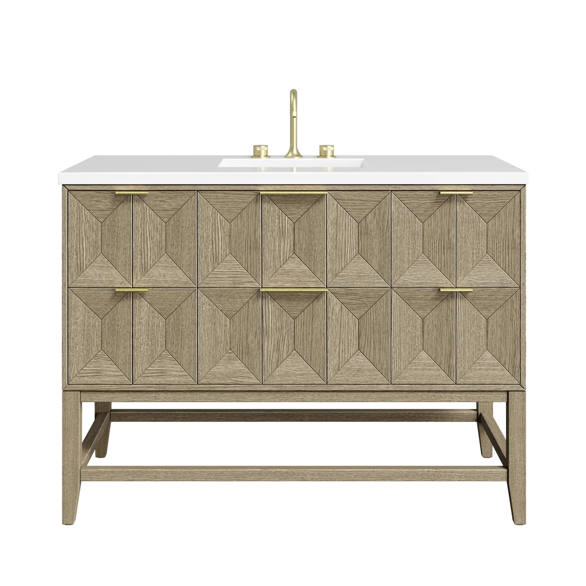 48" Emmeline Single Vanity in Pebble Oak-White Zeus Silestone-8" Widespread image